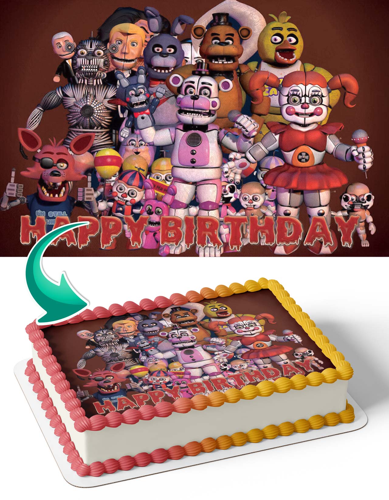 Five Nights At Freddy's FNAF Edible Cake Image Topper Birthday Cake Sheet