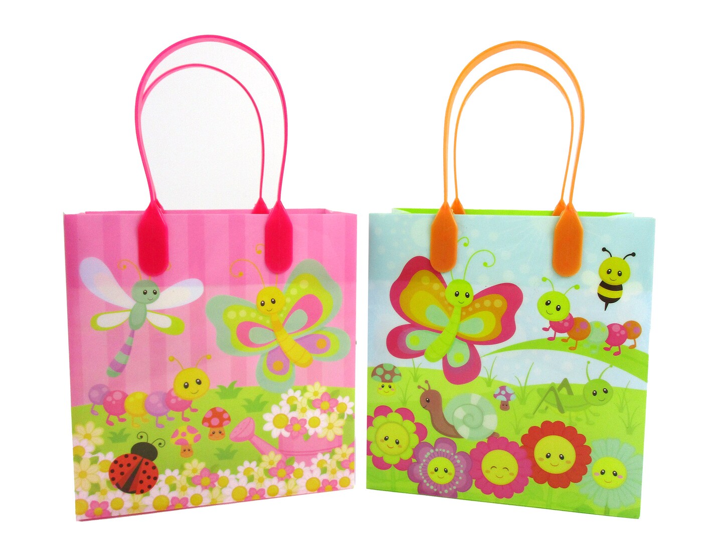 TINYMILLS Spring Butterfly Flower Garden Easter Party Favor Bags Treat Bags Kids Birthday Party Goody Bags with Handles for Boys Girls, 12 Pack