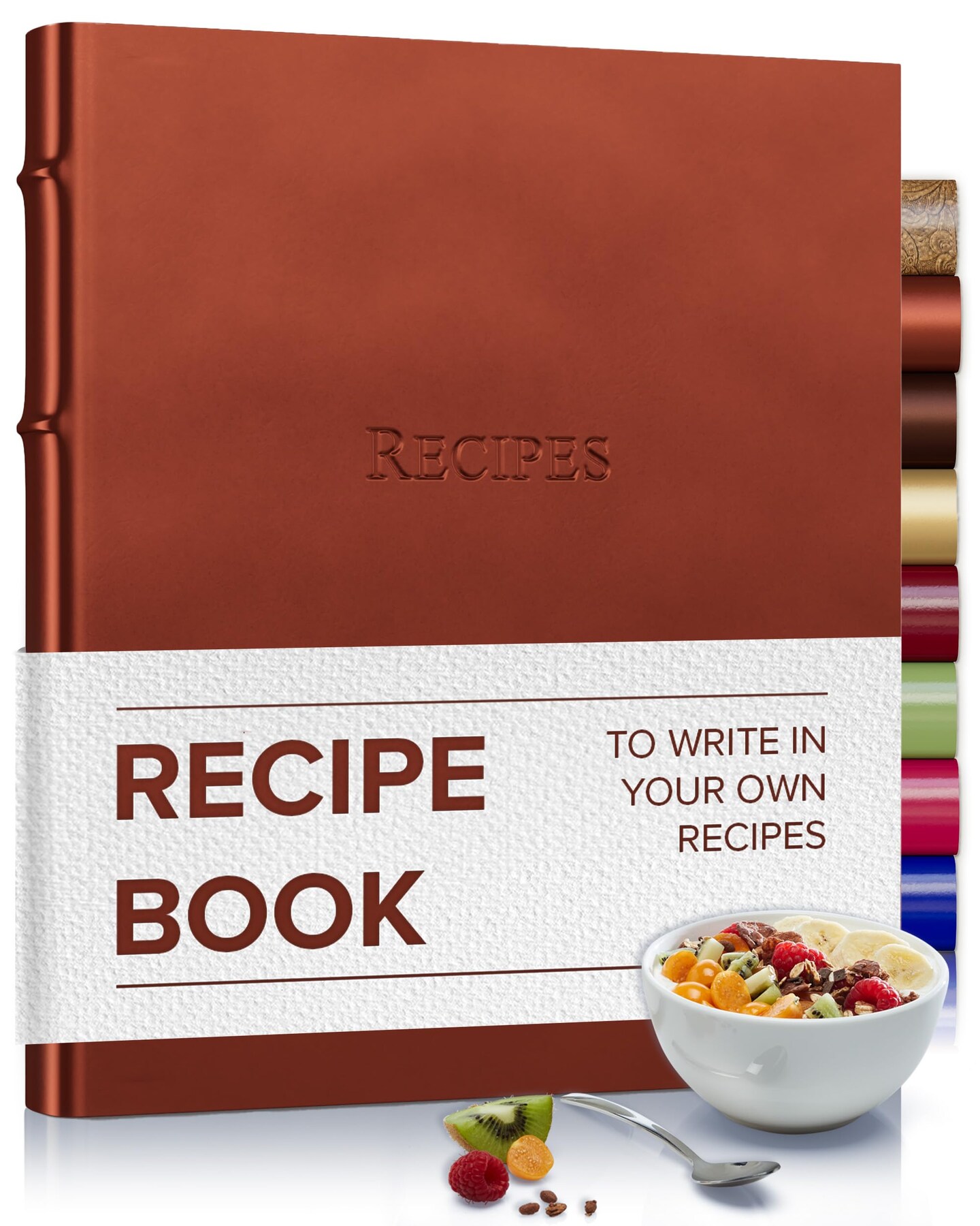 Gallery Leather Recipe book to write your own recipes - 3 Ring Recipe Binder With Protective Plastic Sleeves, Blank Cards, 25 Pocket Pages and Ivory Cards, Refillable - 9.25 x 8 "