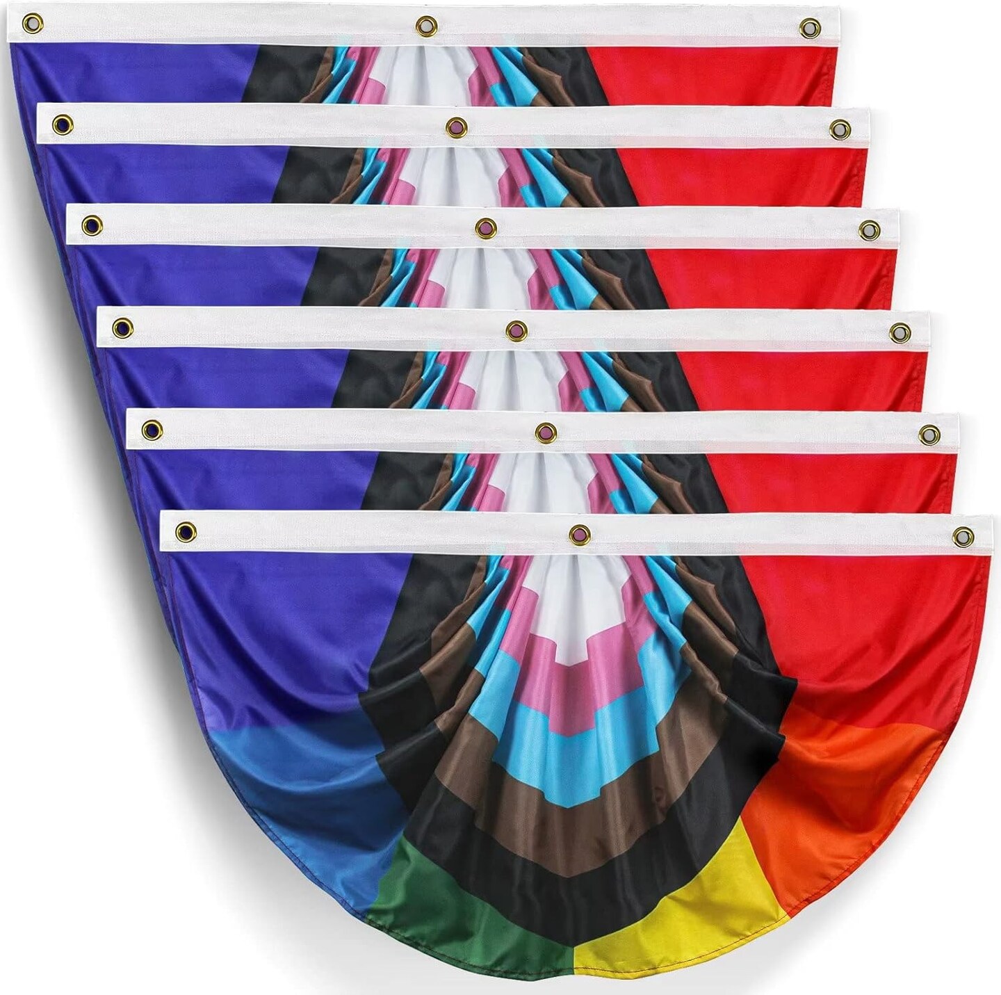 6 Pieces Progress Pride Pleated Fan Flag Rainbow Bunting 1.5x3 Ft Gay Decorations Party Supplies LGBTQ Proud Wall Decor Hanging Backdrop for Outdoor Garden Fence Support Indoor Balcony