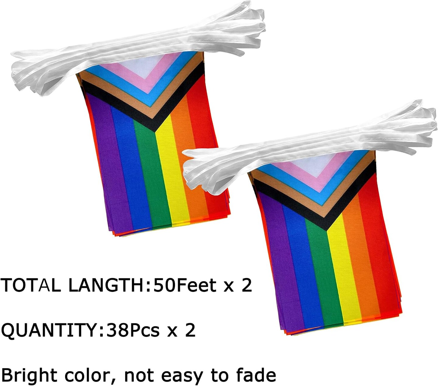 100 Feet Progress Rainbow Gay Pride Flag LGBT String Flags Banner Decorations,76 PCS