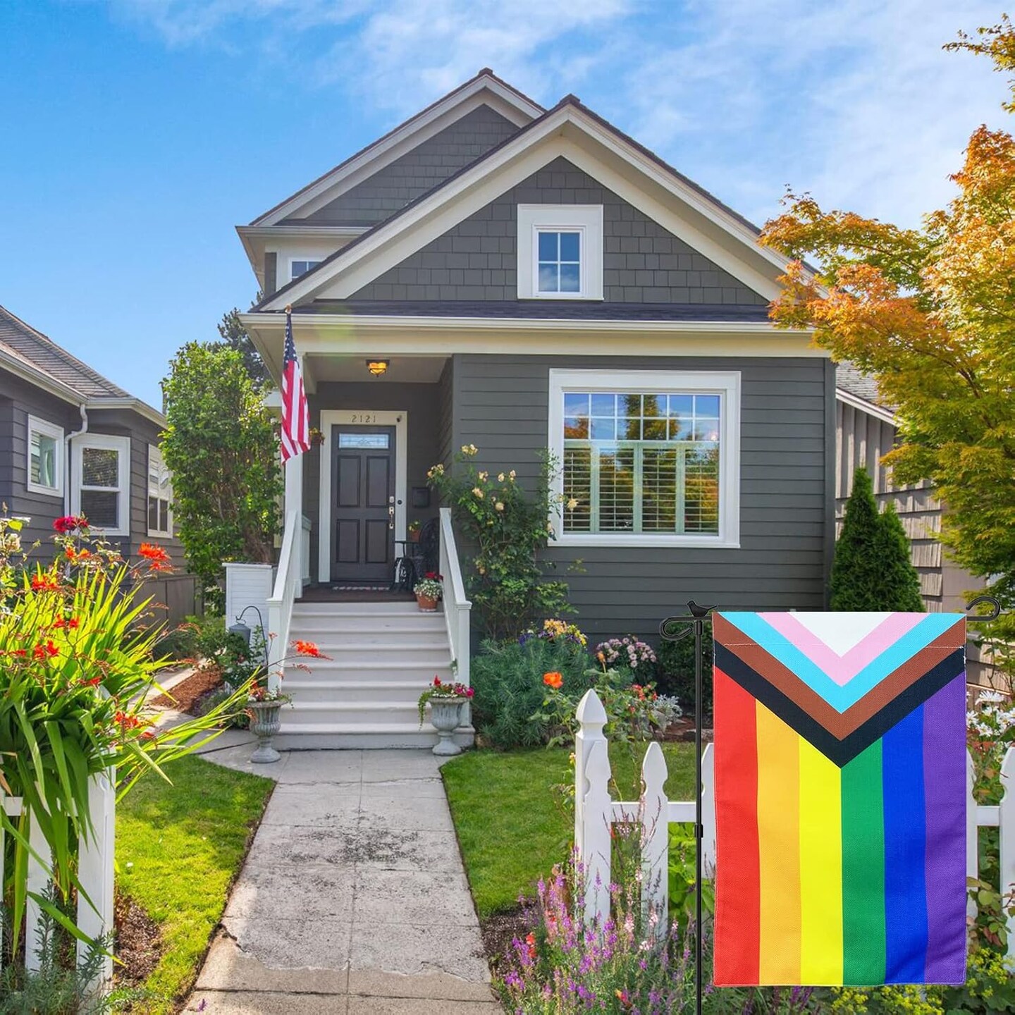 Progress Pride Garden Flag - Small Rainbow LGBT Flags 12x18 Inch Gay Lesbian Transgender Community Banner Fade Resistant for Indoor Outdoor Yard