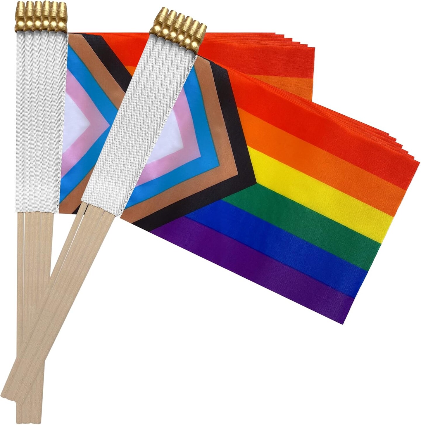 Progress Rainbow Gay Pride Stick Flag Small Mini Hand Held LGBT Flags,5x8 Inch,12 Pack