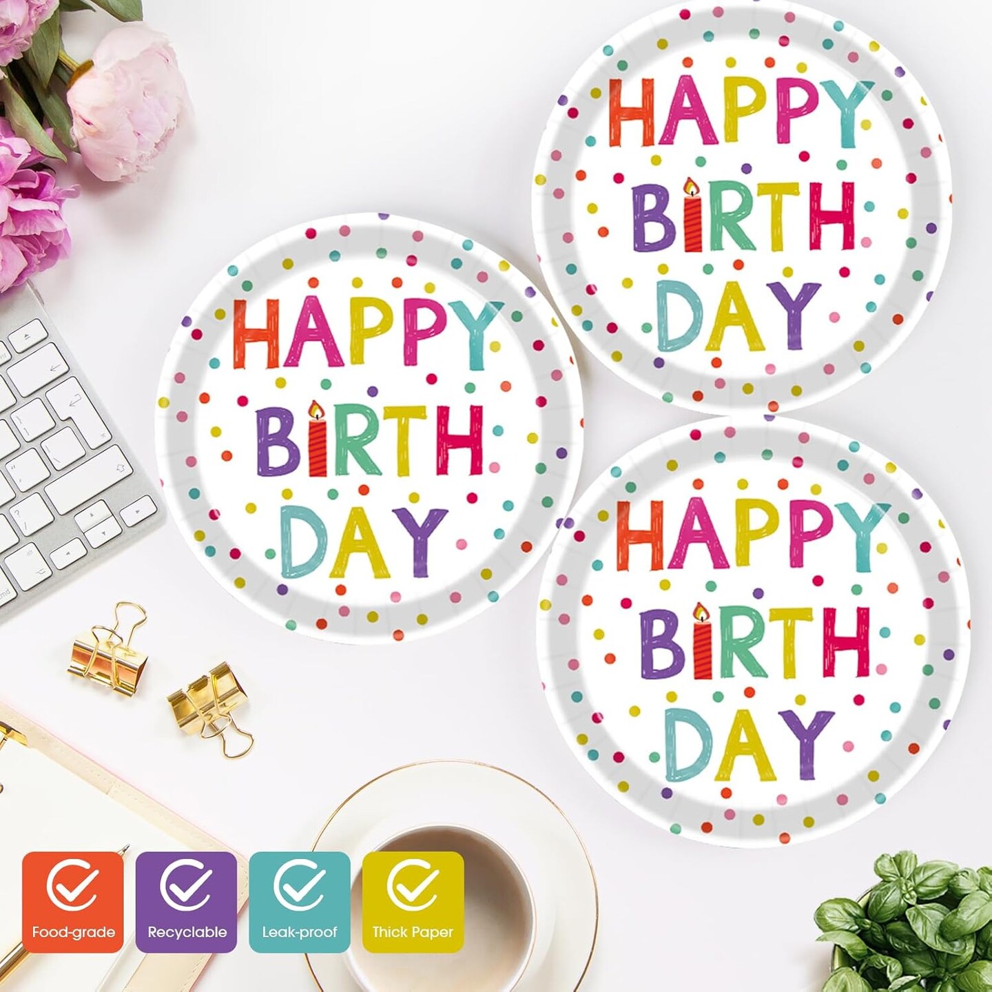 40 Pcs Birthday Plates and Napkins Party Supplies, Disposable Happy Birthday Plates and Napkins Dots Design Tableware Set for Birthday Party Decorations Serves 20