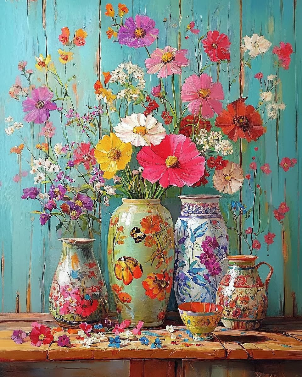 Paint by Numbers for Adults Beginner, DIY Acrylic Flowers Easy Adults Painting by Number Kits, Watercolor Flower Vase Paint by Numbers Kits on Canvas for Home Wall Decor 16x20inch