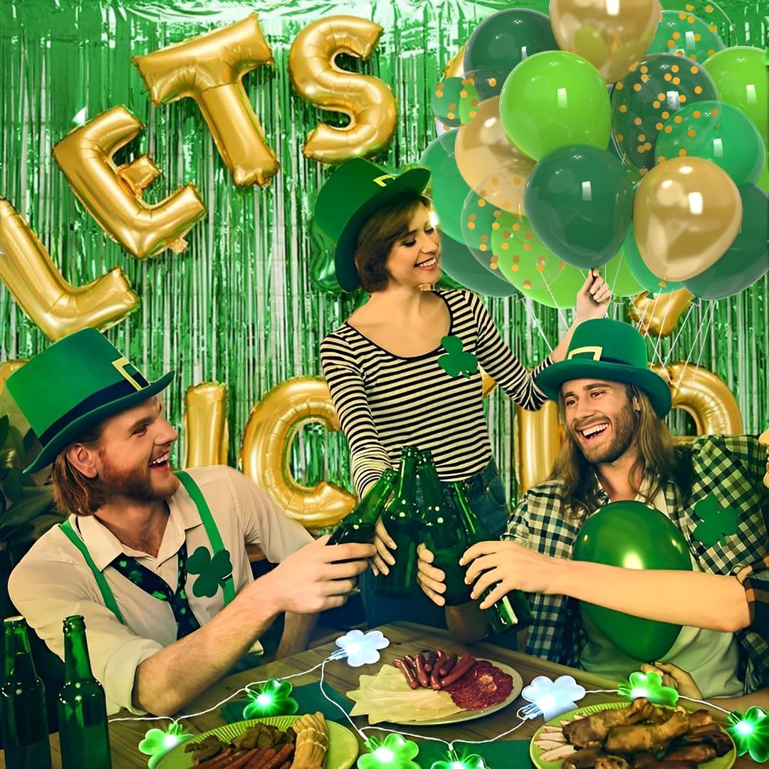 Green and Gold Balloons, 50 Pcs 12 Inch Dark Green Emerald Green Balloon Green Gold Latex Balloons for St Patrick&#x27;s Day Birthday Junle Safari Babay Shower Party Decorations