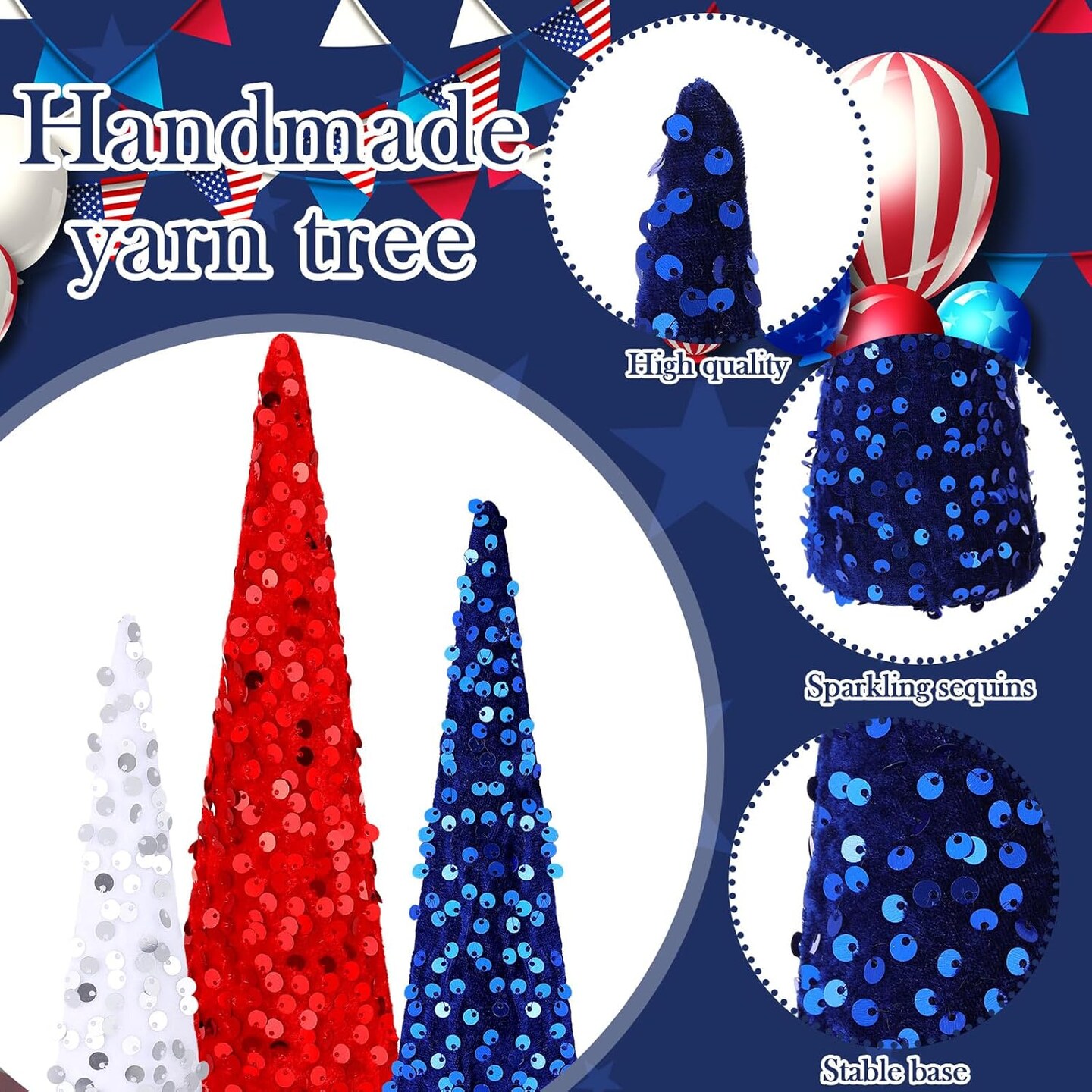 6 Pcs Cone Trees Red White Blue for 4th of July Decorations Tabletop Decorations