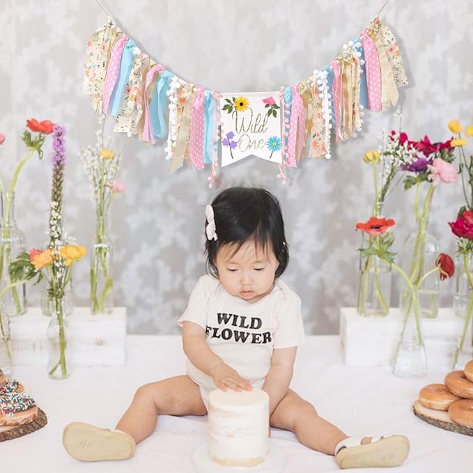 Wild flower High Chair Banner - Girls Wild One 1st Birthday Decoration, Floral Theme Highchair Banner, Our Little Wild flower Is Turning One Birthday Decor, Spring Girls First Birthday Banner