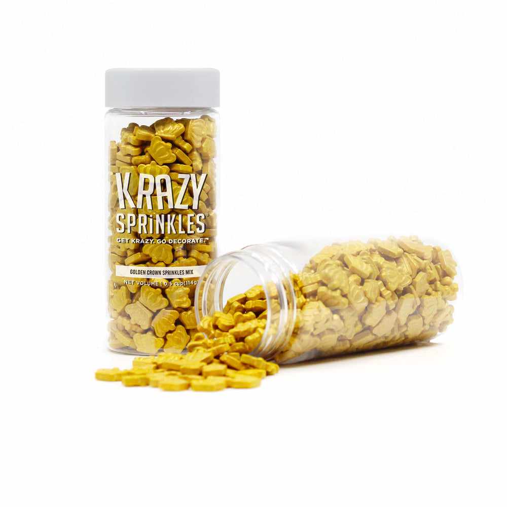 Krazy Sprinkles - Golden Crowns (1/2 Cup, 1x Jar) for Cakes, Ice Cream &#x26; Cookies