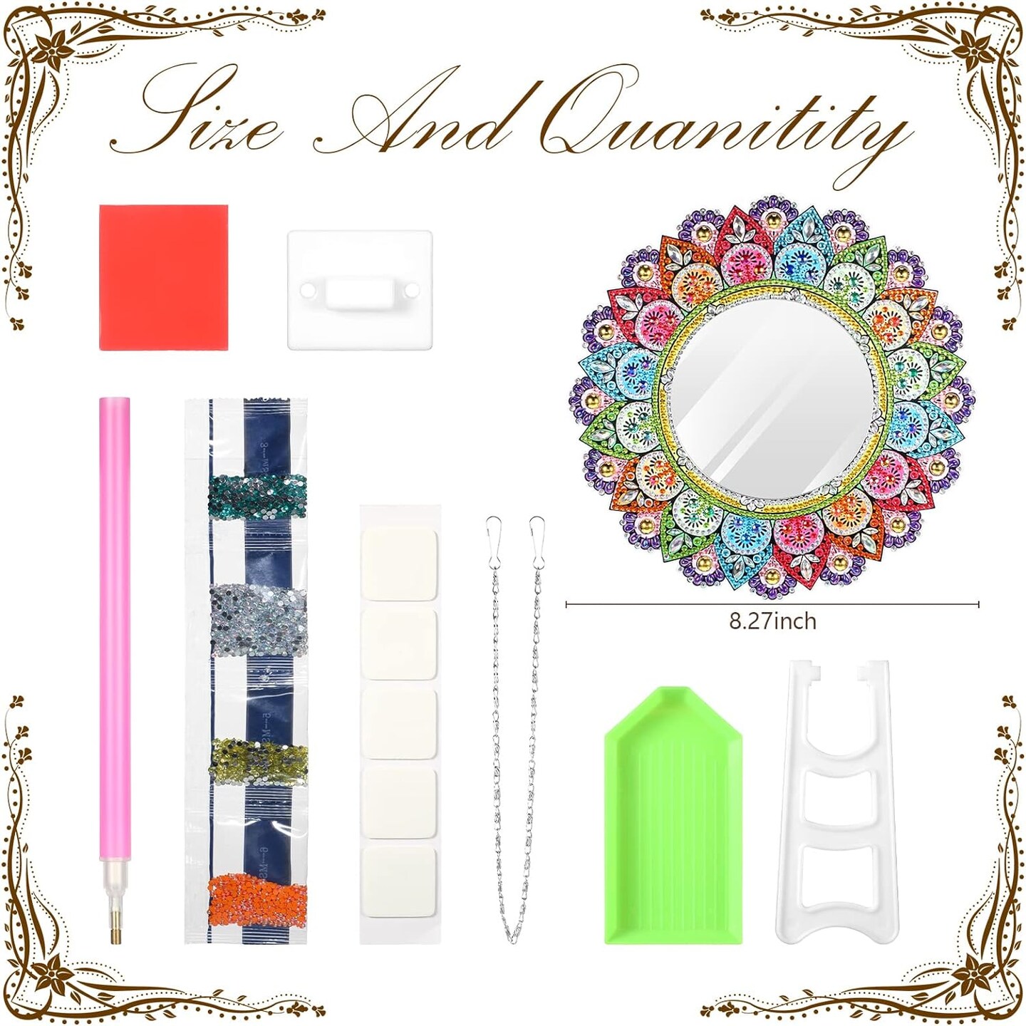 Diamond Painting Mirror Kit – Mandala DIY Diamond Art for Adults, Beginners, Christmas & Birthday Gifts