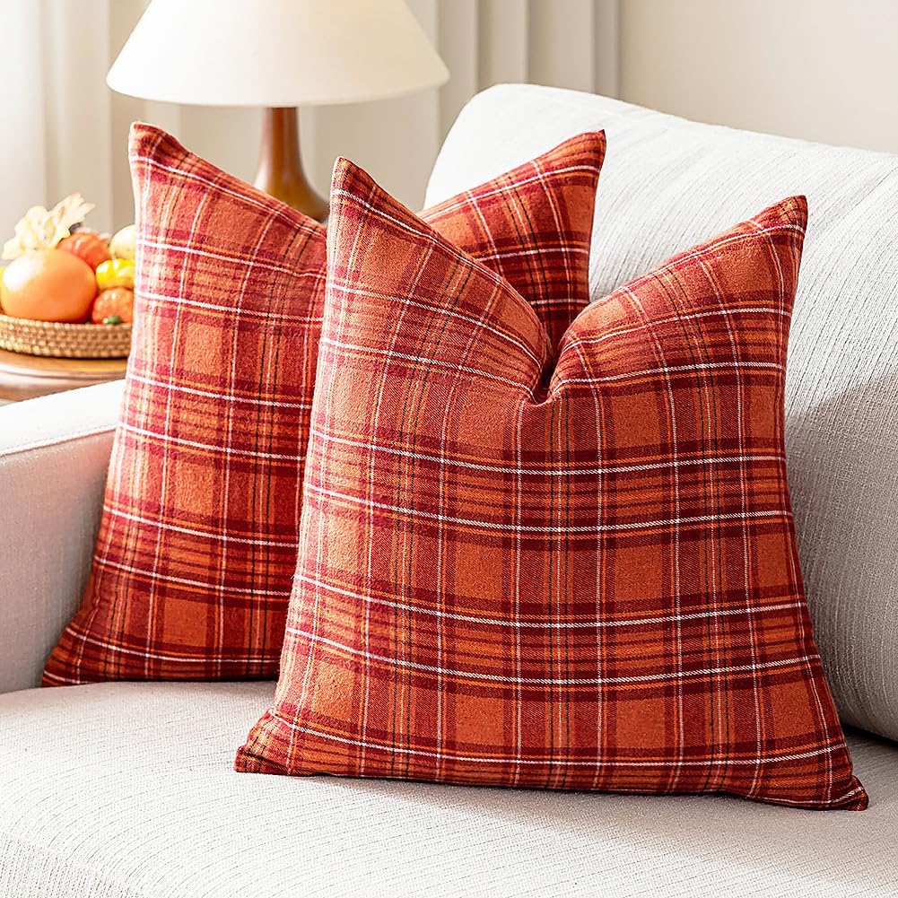 Throw Pillow Covers Burnt Orange Outdoor Cushions Fall Plaid