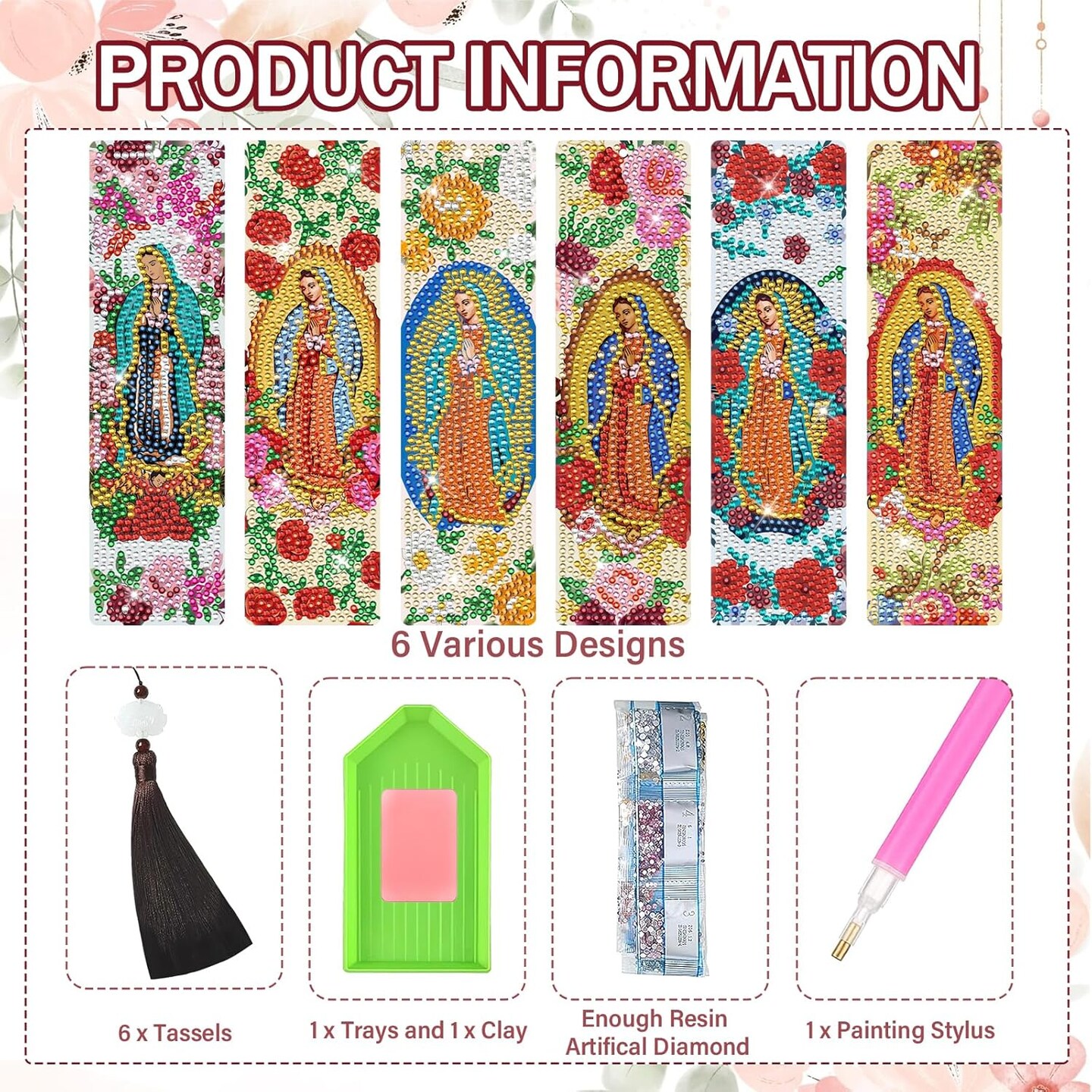 PCS Guadalupe Diamond Painting Bookmarks Kit for Adults