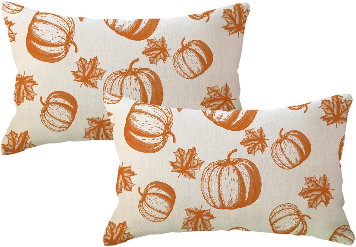 2Pack Fall Pumpkins Throw Pillow Covers 18x18