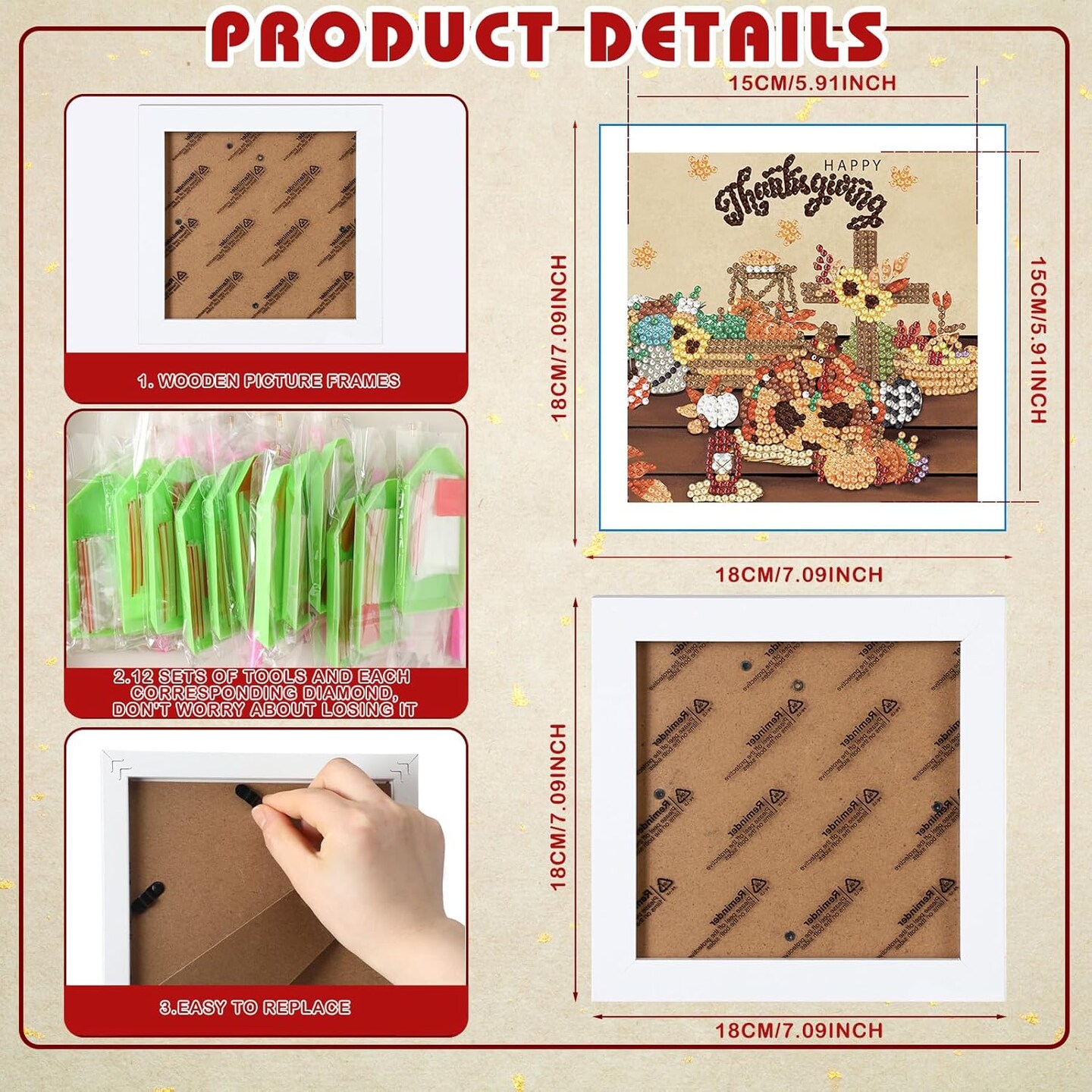 13-Piece Interchangeable 5D Holiday Diamond Art Calendar Kit (2026) with Wooden Frame – Seasonal DIY Table Decor & Creative Gift for Adults