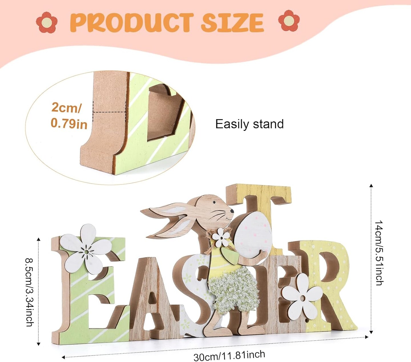 Easter Table Decorations – Wooden Bunny Block Signs for Tiered Tray, Happy Easter Tabletop Centerpiece, Rustic Wood Rabbit Décor for Kitchen, Home, Shelf & Office