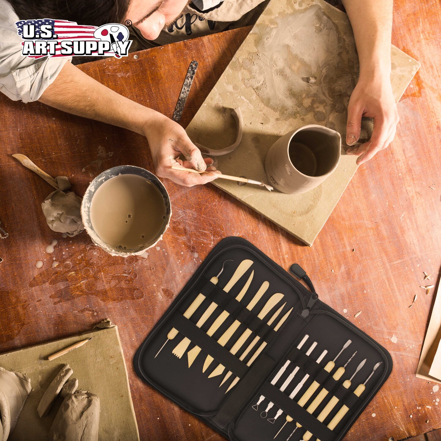 Pottery & Clay Tools Set (14-Piece) - Includes Pottery Tools, Canvas Case for Sculpting, Ceramics, and Easy Storage & Transport