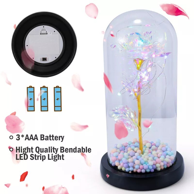 Preserved Rose in Glass Dome with LED Lights Elegant Gift Décor