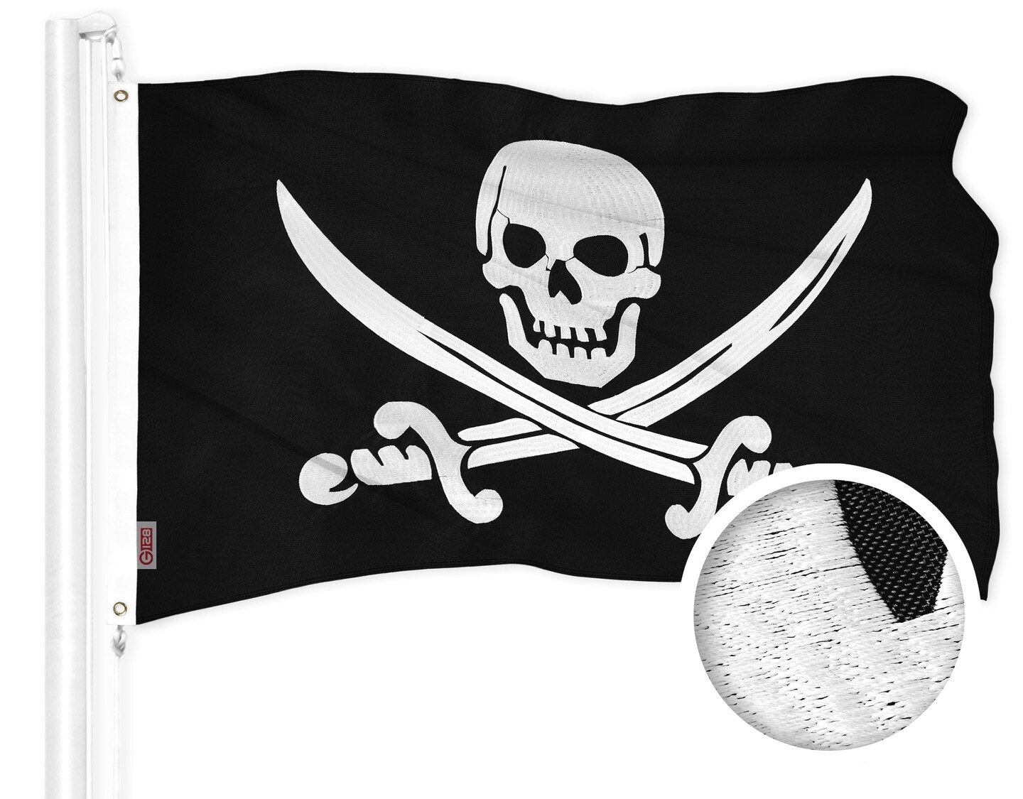 G128 Pirate Jolly Roger Swords Flag | 1x1.5 Ft | ToughWeave Series Embroidered 300D Polyester | Novelty Flag, Embroidered Design, Indoor/Outdoor, Brass Grommets