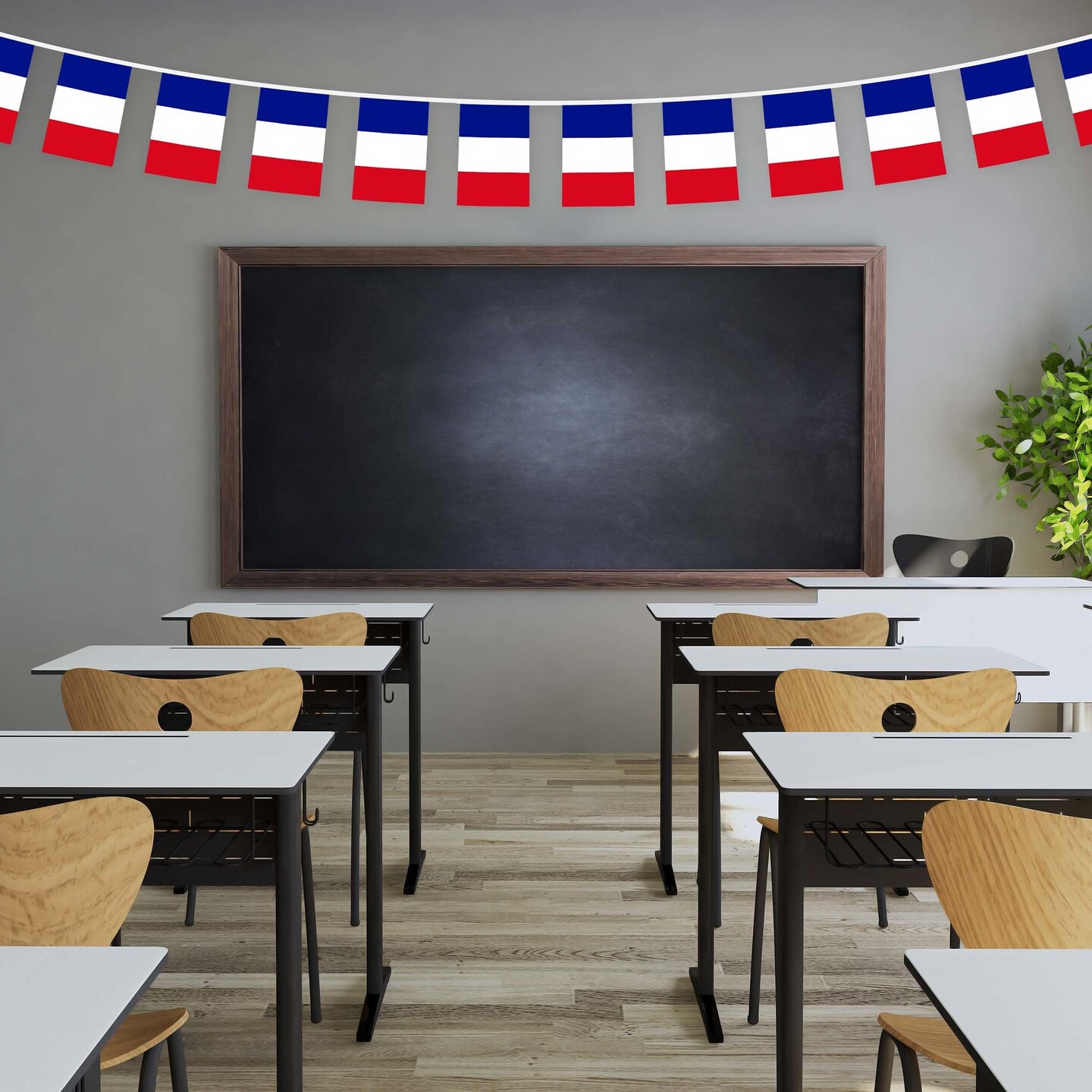 G128 France French Bunting Banner | Flag 8.2 x 5.5 Inch, Full String 33 Feet | Printed 150D Polyester, Decorations For Bar, School, Festival Events Celebration