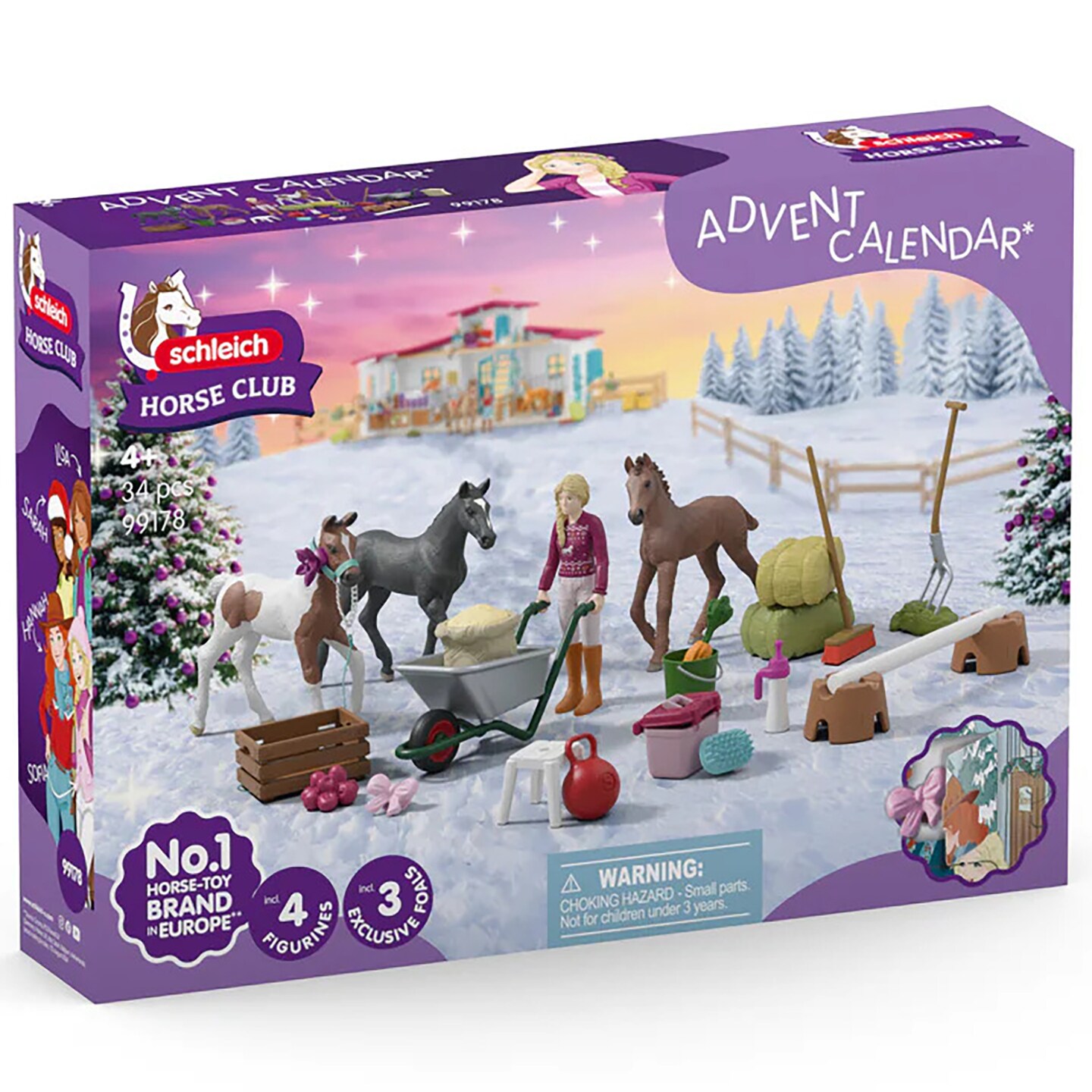 Schleich Horse Club: Holiday Foal Magic Advent Calendar 2025 - Mini Toy Figurines, Daily Christmas Countdown, Human & Animal Care Figures, Kids 4+