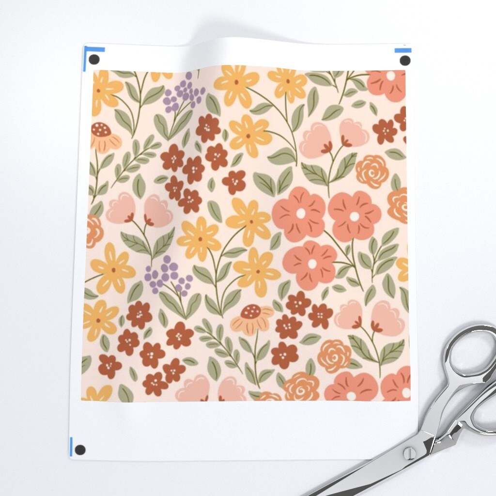 Boho Pink Floral Warm Colors Botanical Garden Bloom Meadow Wildflower Blush Pink Beige Custom Printed Fabric by Spoonflower Various Fabrics by the Yard or Fat Quarter