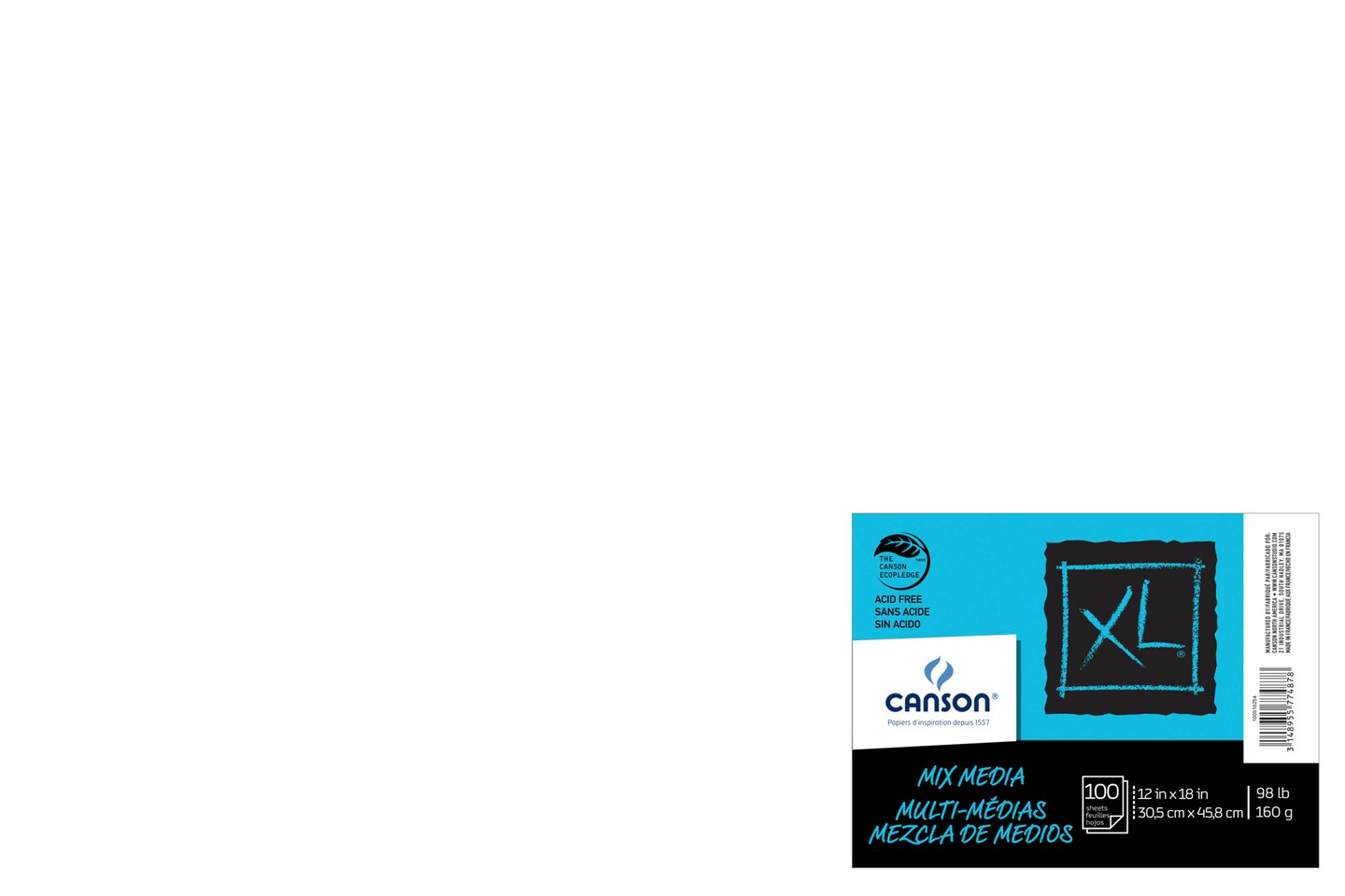 Canson XL Mixed Media Paper, 98 lb, 12 x 18 Inches, 100 Sheets