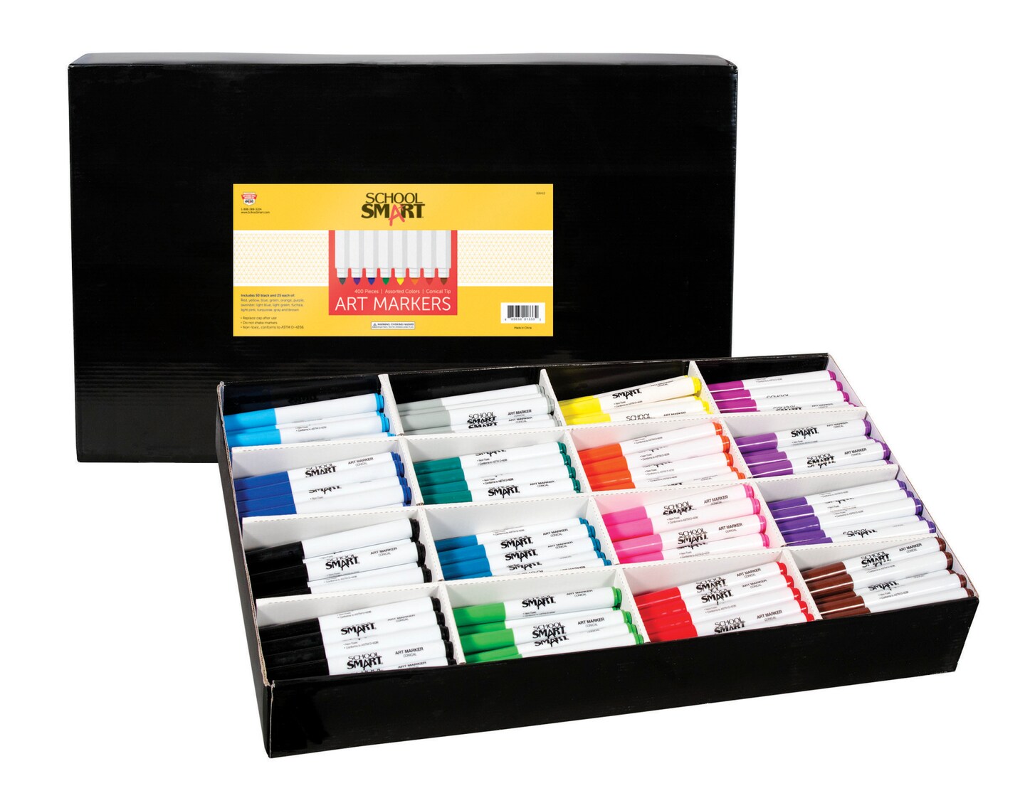 School Smart Art Markers, Conical Tip, Assorted Colors, Set of 400