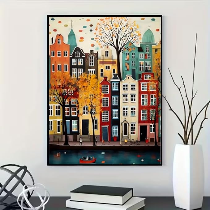 Landscape Diamond Art Kits for Adults - 5D Buiding Diamond Painting Kits for Beginners, DIY Street Cross Gem Art Crafts Full Round Drill for Home Walls Decor 12X16Inch
