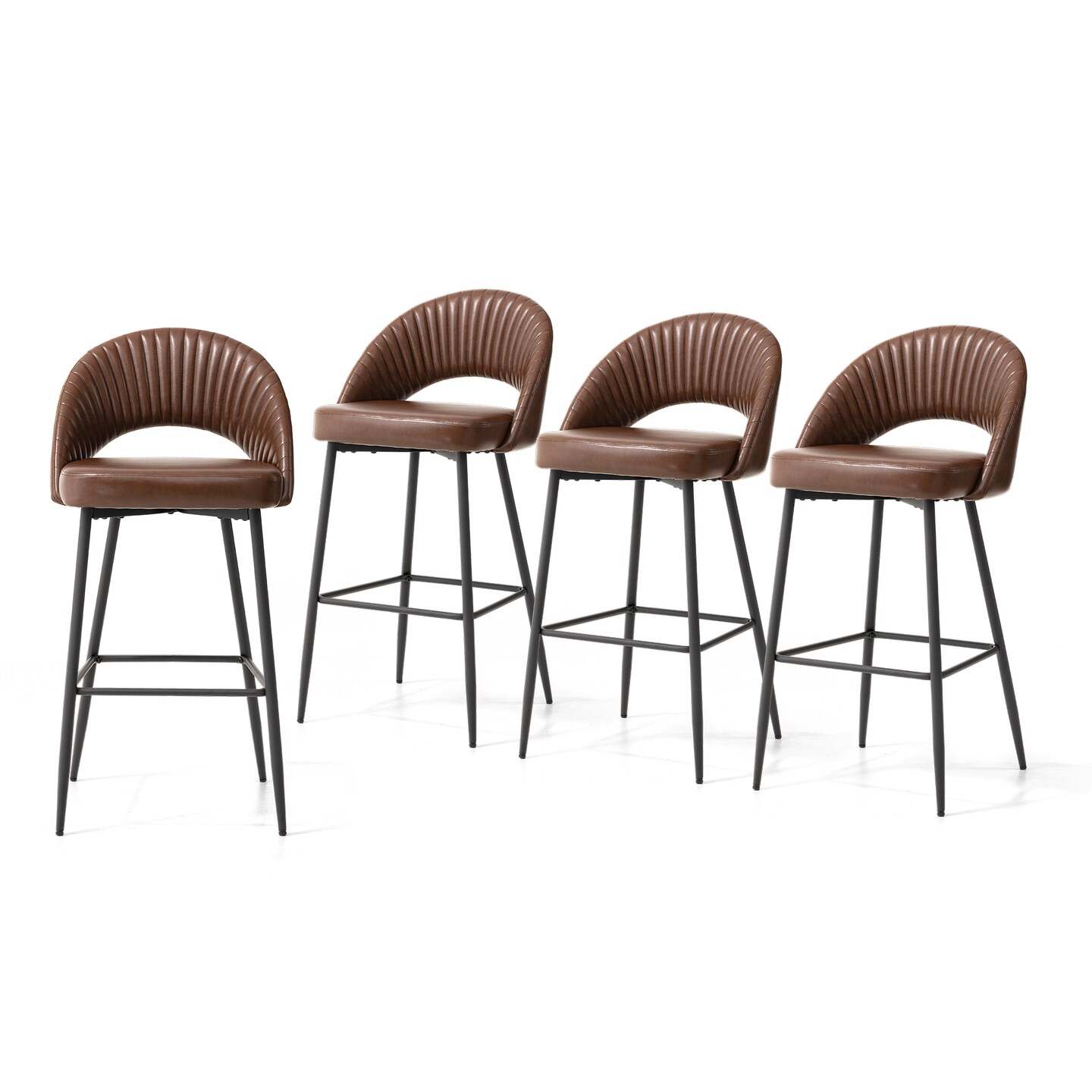 Set of 2/4 Modern Black Quilted Leatherette Bar Stool with Metal Tapered Legs