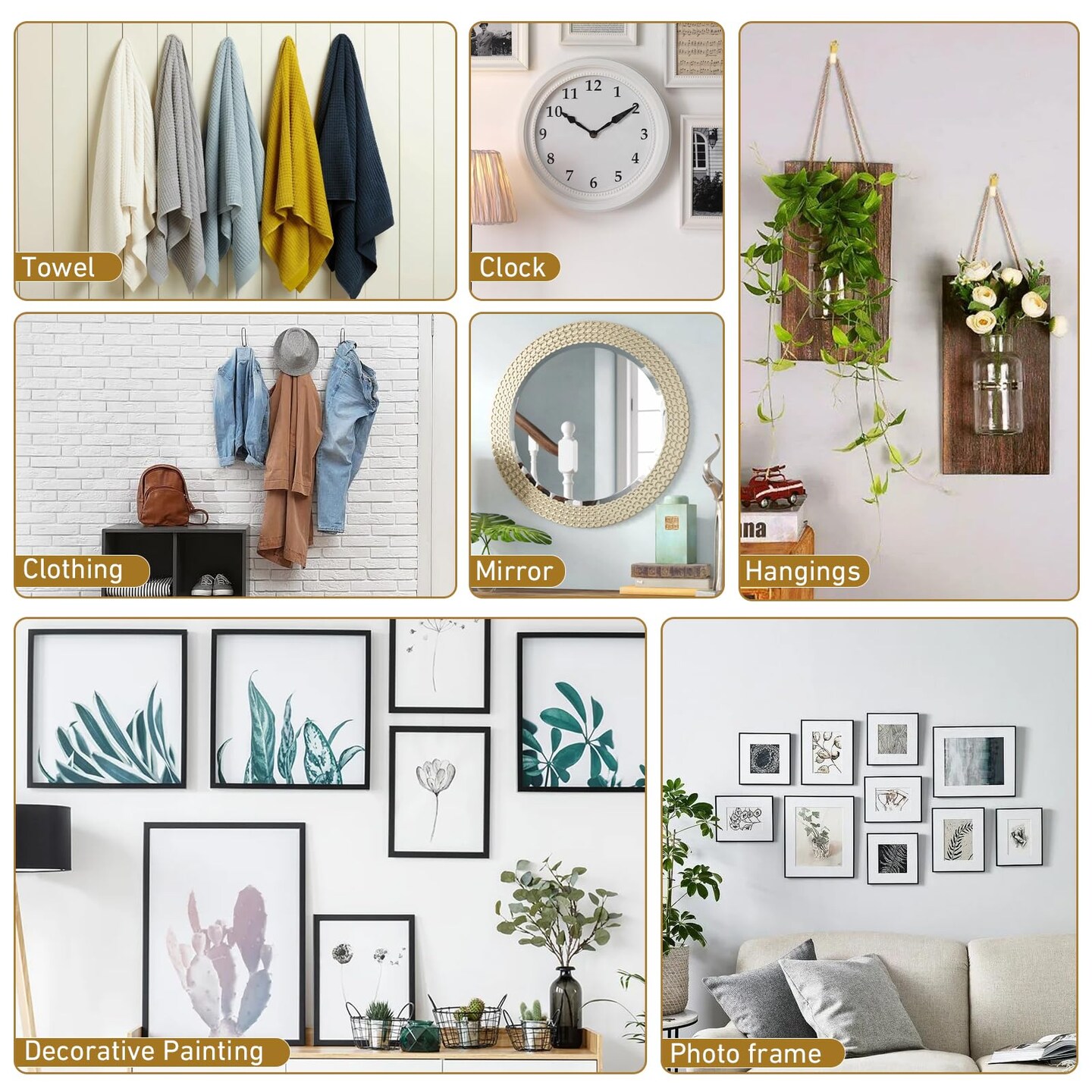 202 PCS Frame Hanger Kit, 10lb, 20lb, 30lb, 50lb&#x26;100lb Picture Hanging Hardware Kit, Picture Hanging Tool, Pcture Hangers,Picture Frame Hanging Kit, Picture Hooks for Pictures, Canvas, Mirror (Gold1)