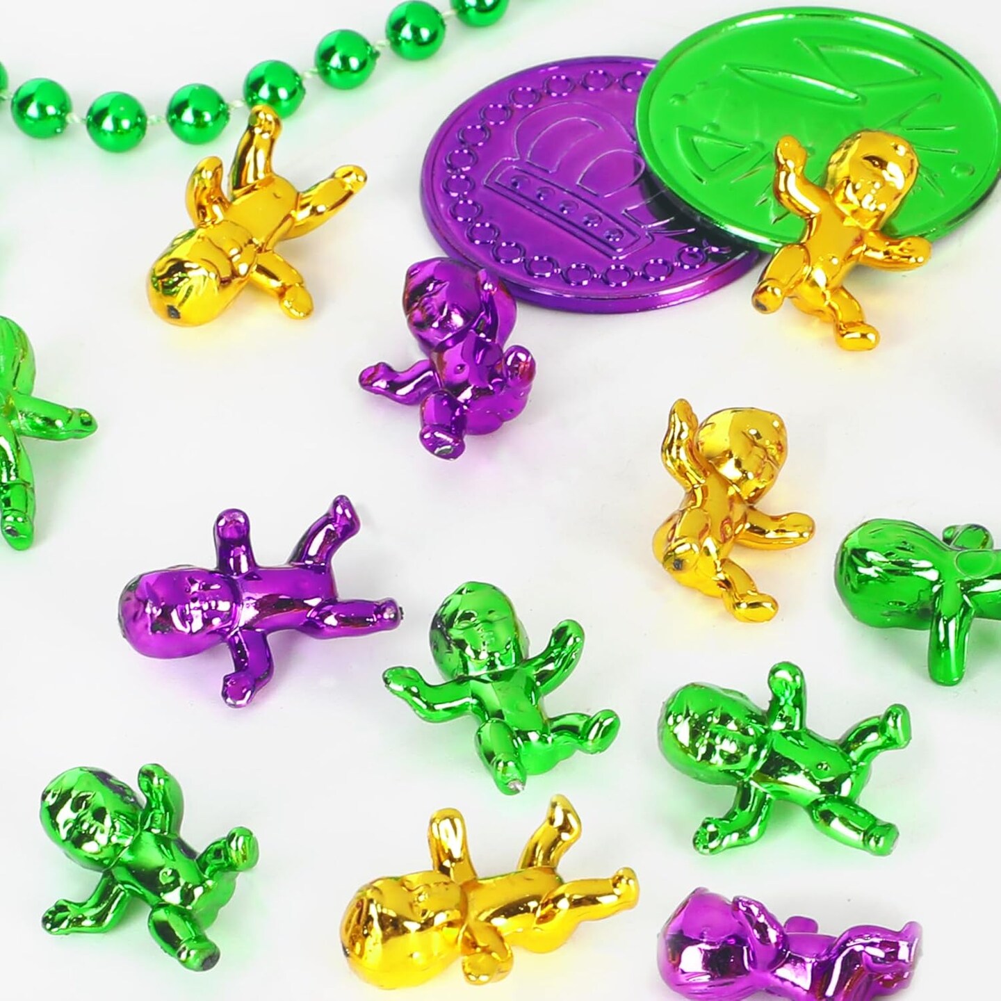 24 PCS King Cake Babies, 1 Inch Plastic Babies for Mardi Gras, Purple Green Gold Tiny Plastic Babies for Baby Shower Favors Ice Cube Game, Small Plastic Babies for Mardi Gras Party Decorations