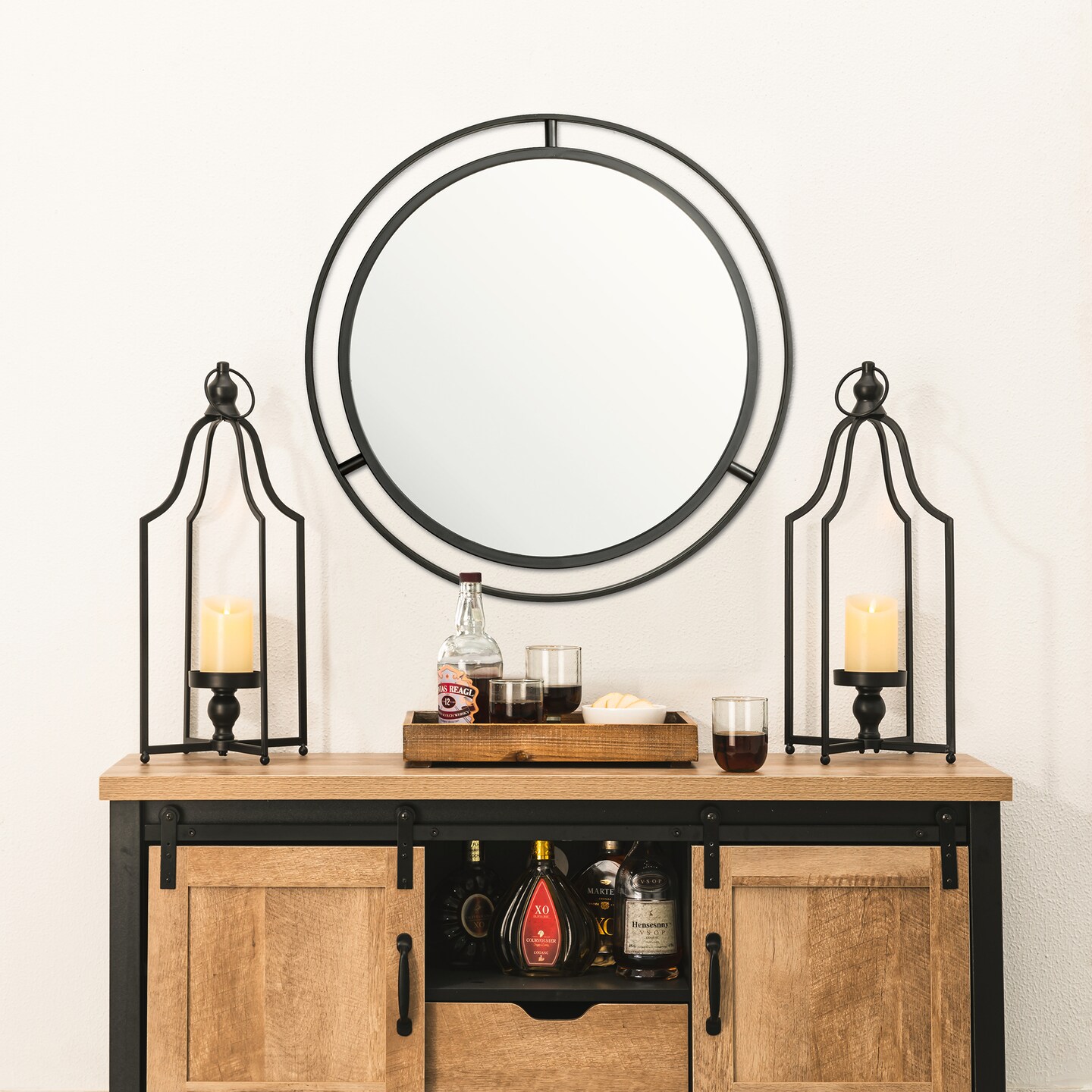 Set of 2 Modern Black Metal Foldable Lanterns Spring Wedding Hanging Candle Holders