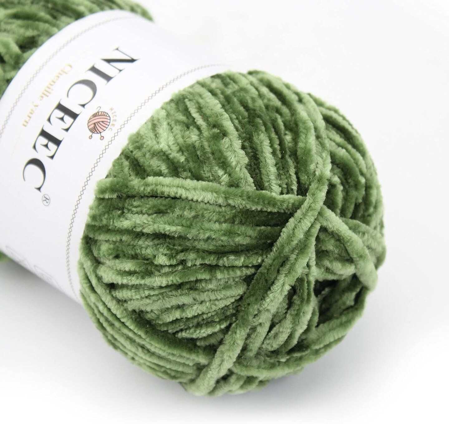 NICEEC 3 Skeins Soft Chenille Yarn Blanket Yarn for Knitting Fancy Yarn for Crochet Weaving DIY Craft Total Length 3×85m (3×93yds, 3×50g)_Army Green