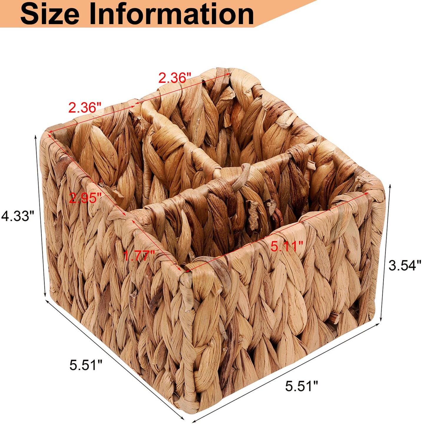 Remote Control Holder Wicker Desk Organizer Divided Storage Basket,Hand Woven Cosmetic Storage Box with 3 Compartments,Water Hyacinth Remote Control Basket for Desktop Organizing