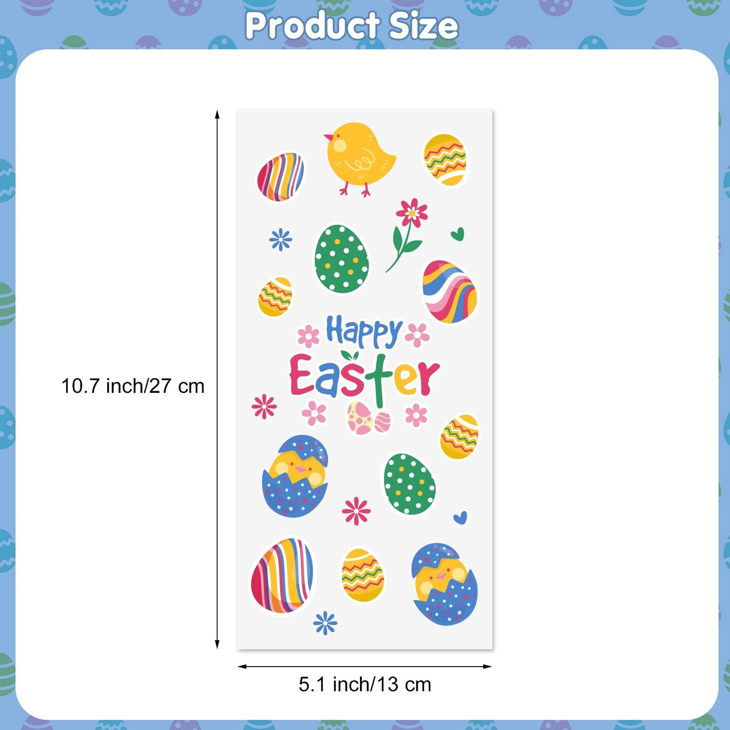 100 Pcs Easter Treat Bags - Happy Easter Gift Bags, Easter Eggs Plastic Cellophane Bag, Clear Colorful Easter Bunny Goodie Candy Favor Bags with Gold Twist Ties for Easter Party Favors Supplies