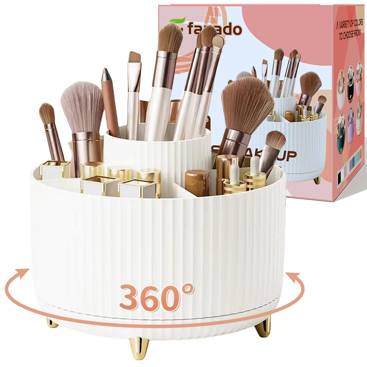 360&#xB0; Rotate Makeup Brush Holder Organizer, Makeup Organizers Countertop, Makeup organization and Skincare Storage for Vanity, Desktop, Bathroom (White)