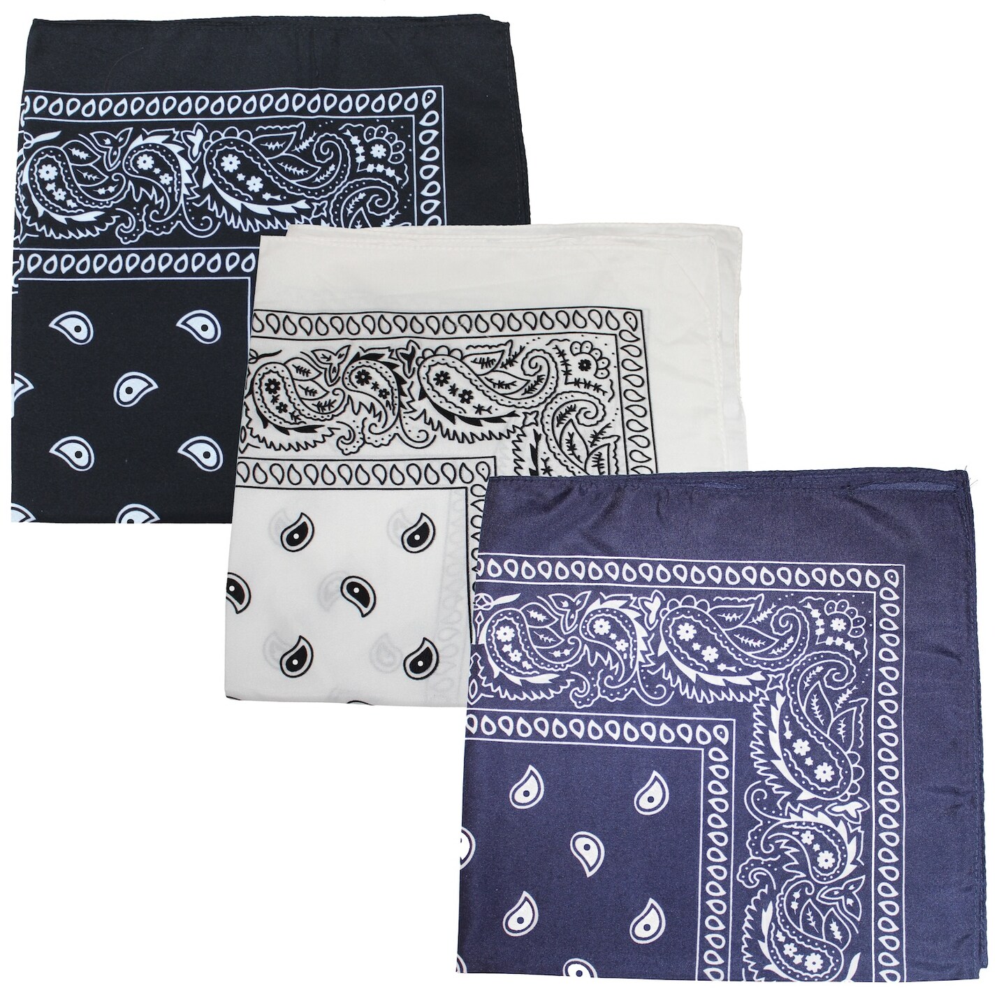 Pack of 3 Paisley 100% Cotton Double Sided Bandana - 22 inches