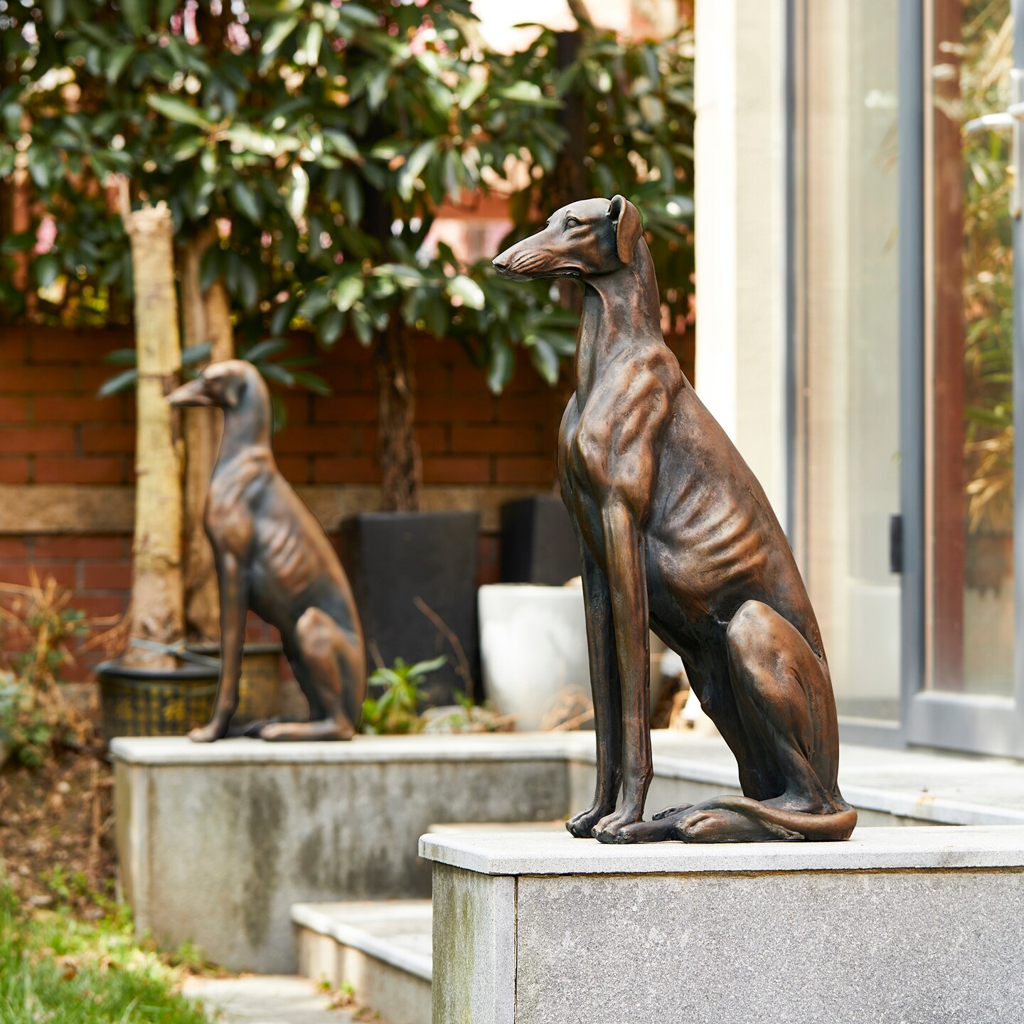 Set of 2 - 30.25&#x22;H MGO Sitting Greyhound Dog Statue