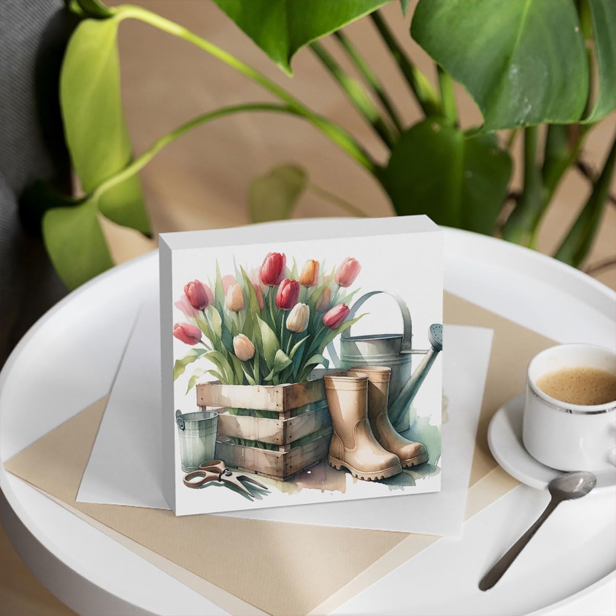 Rustic Farmhouse Spring Home Office Desk Decor Country Decor Tulips Sign Cubicle Shelf Tabletop Tiered Tray Decor Gardening Gift for Women Her 5 X 5 Inch