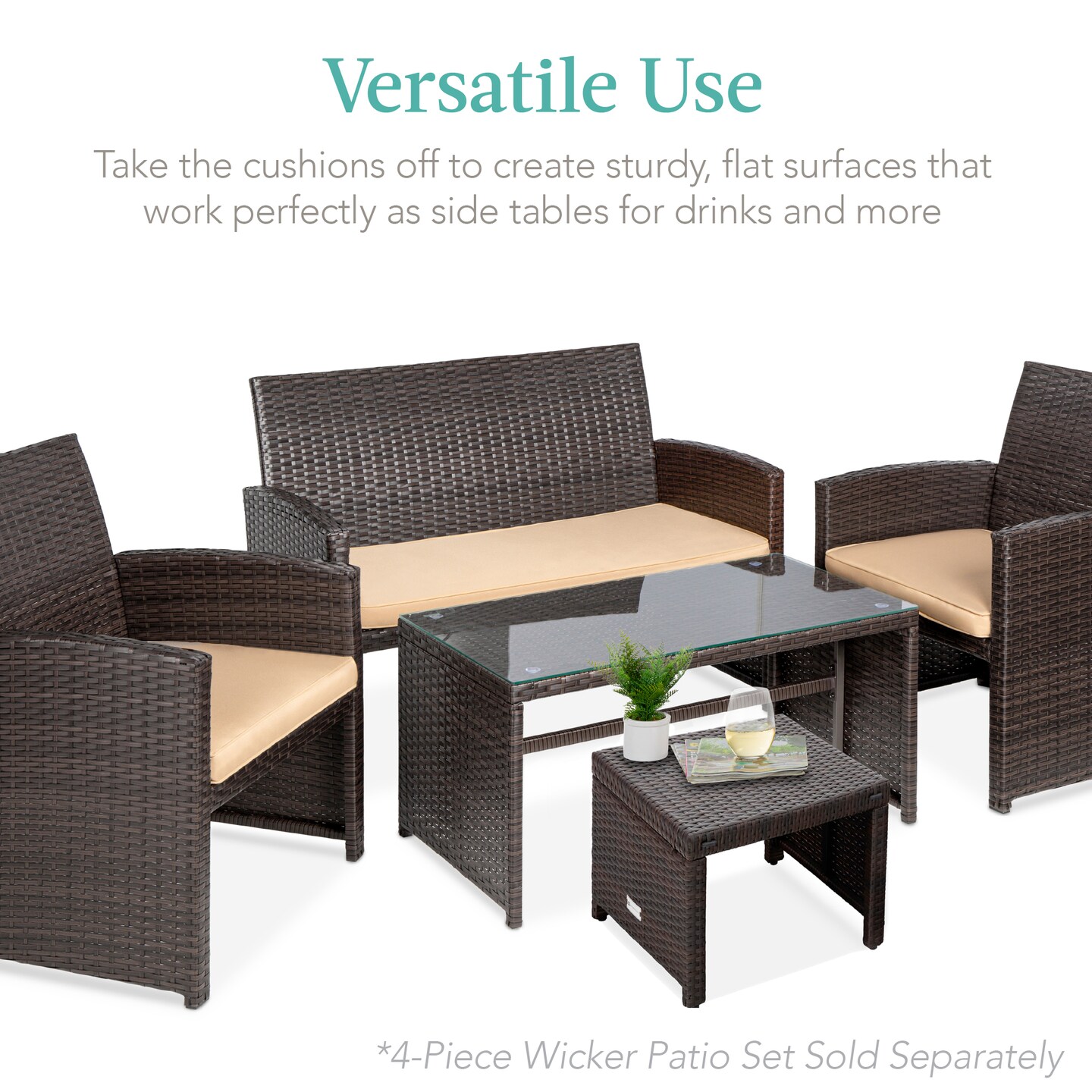 Best Choice Products Set of 2 Multipurpose Patio Wicker Ottomans w/ Removable Cushions, Steel Frame