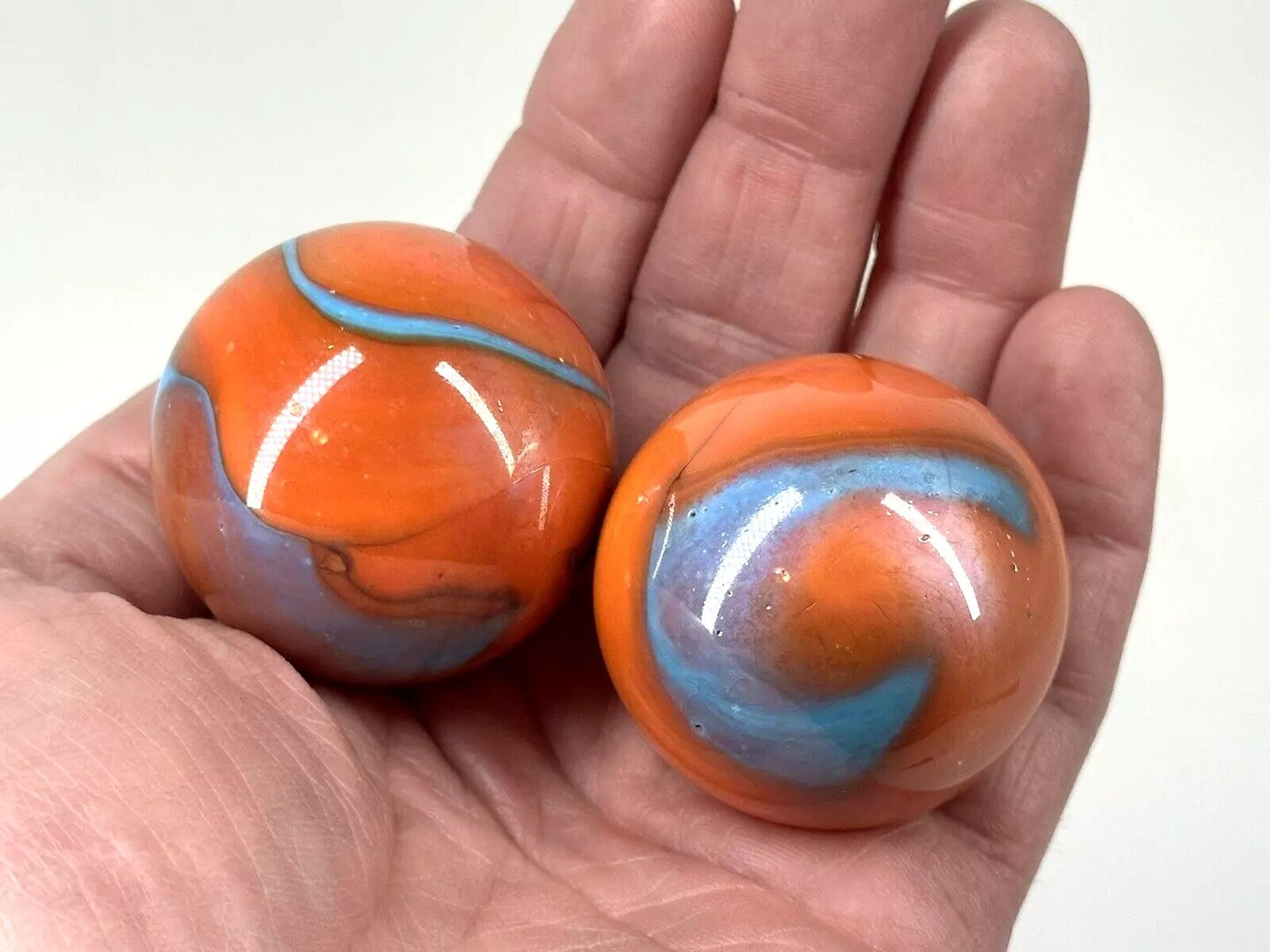 2 Mammoth 1 5/8&#x22; Valkyrie (Seahorse) Marbles Glass Massive 42mm Huge