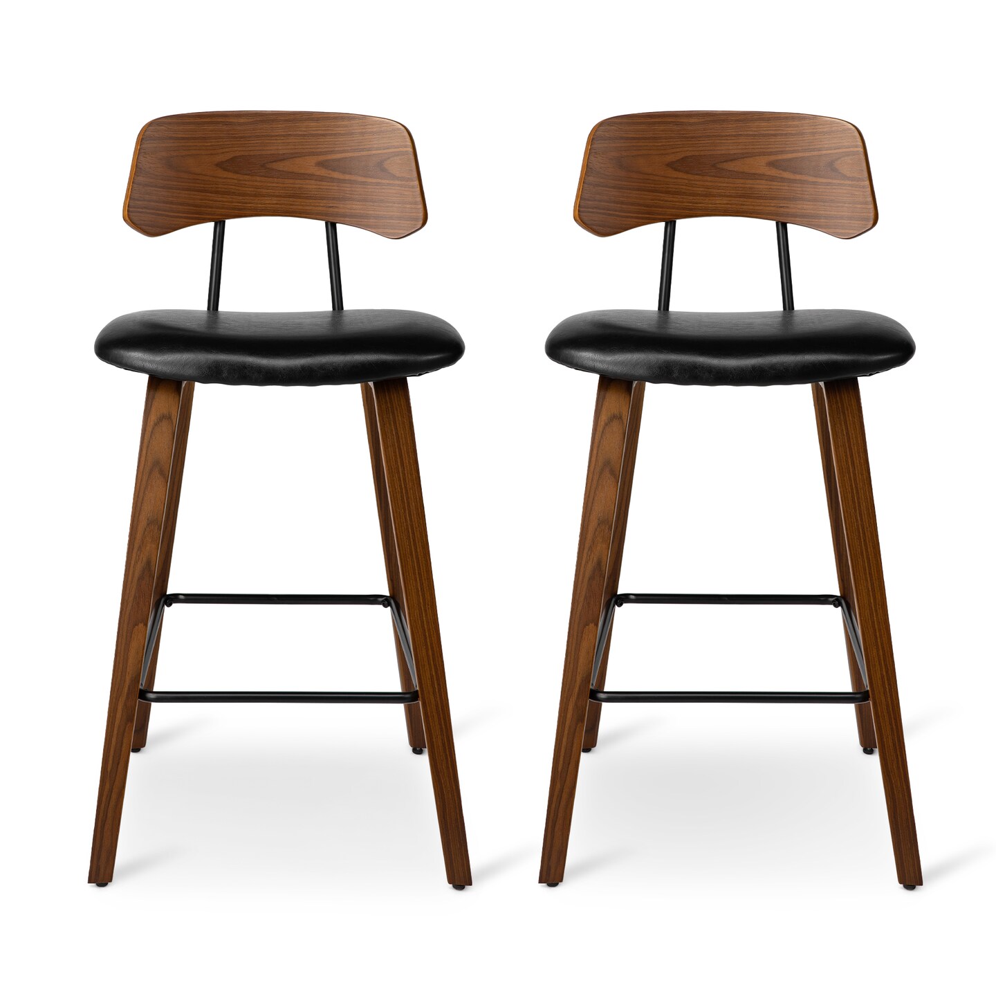 38&#x22;H Mid-Century Modern PU Leather Wood Armless Bar Stools
