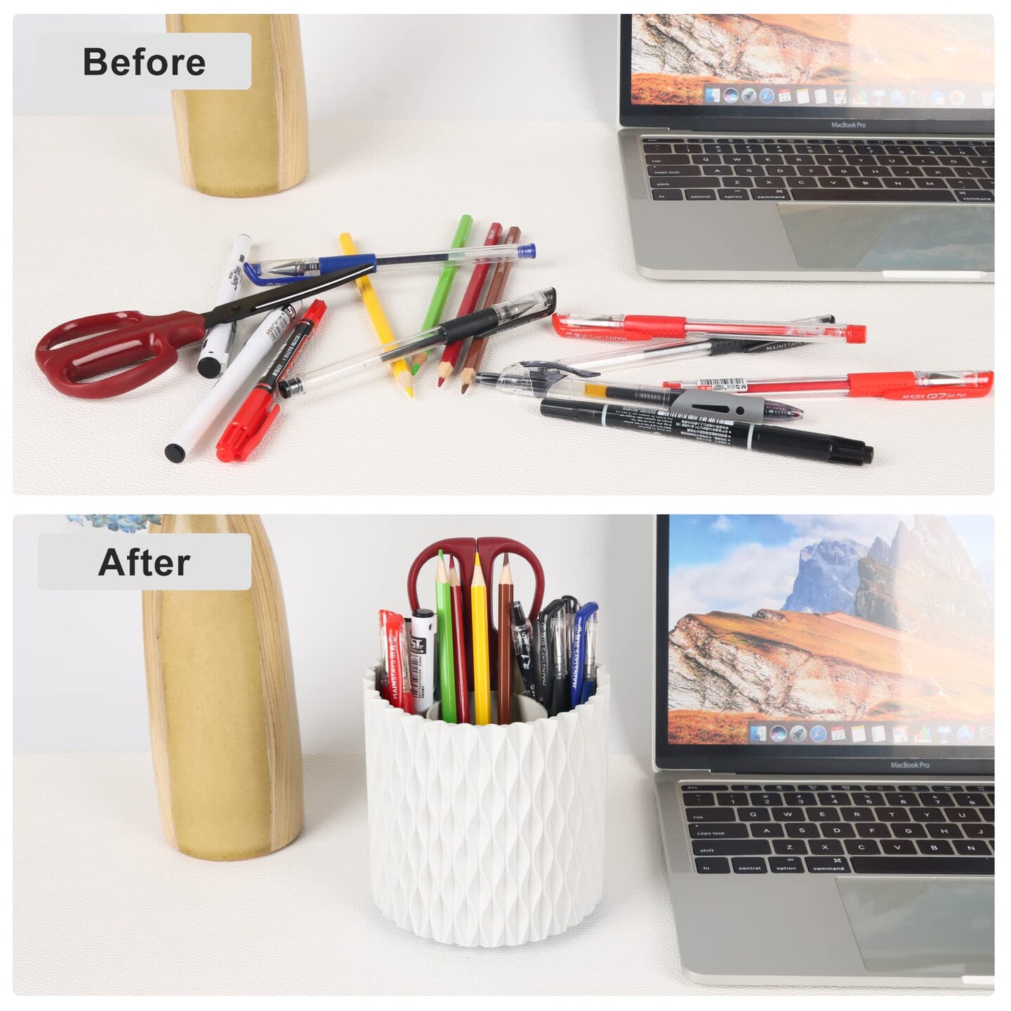 Makeup Brush Holder Organizer -360&#xB0; Rotating Multi-Functional Pen Holder for Desk,Multi-Purpose Desktop Stationary Organizer,Storage Cup for Lipsticks, Comb, Beauty Tool in Vanity (White)