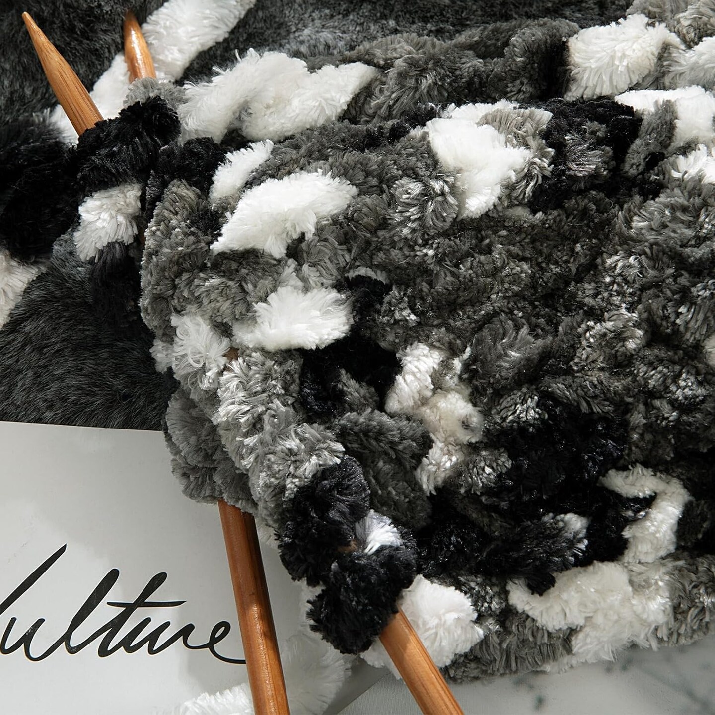 Chunky Velvet Yarn,Super Bulky Chenille Yarn for Knitting,Fluffy Plush Thick Yarn for Crocheting,Grey Tie Dye Soft Yarn Pack of 8,Big Yarn for Chunky Blanket,Jumbo Yarn(49 yds,8.8 oz/Skein)