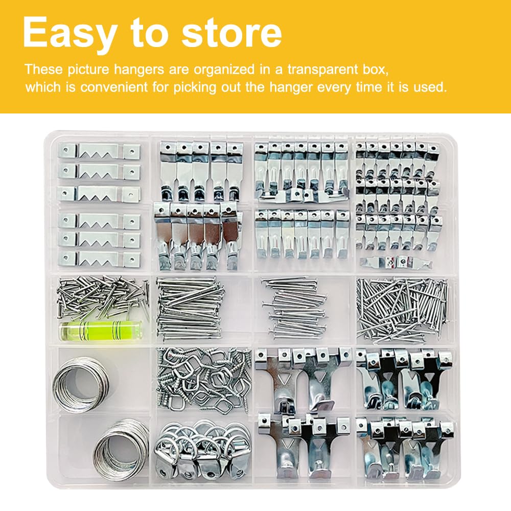 330pc Picture Hanging Kit - Wall Hangers, Nails, Wire, Screw Eyes, D Rings &#x26; Tool for Frame &#x26; Canvas Mounting