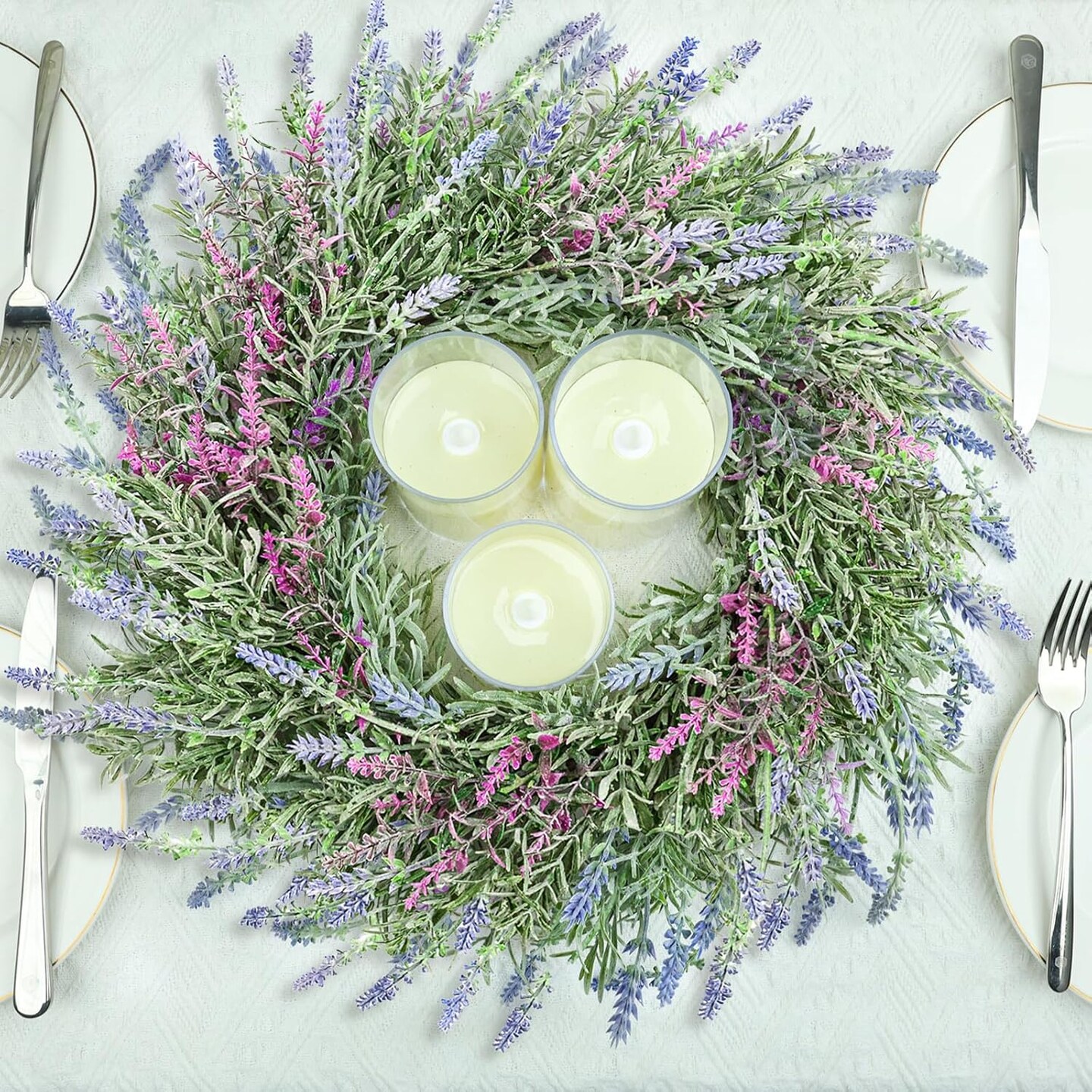 22 Inch Purple Lavender Wreath for Front Door, Artificial Lavender Wreaths