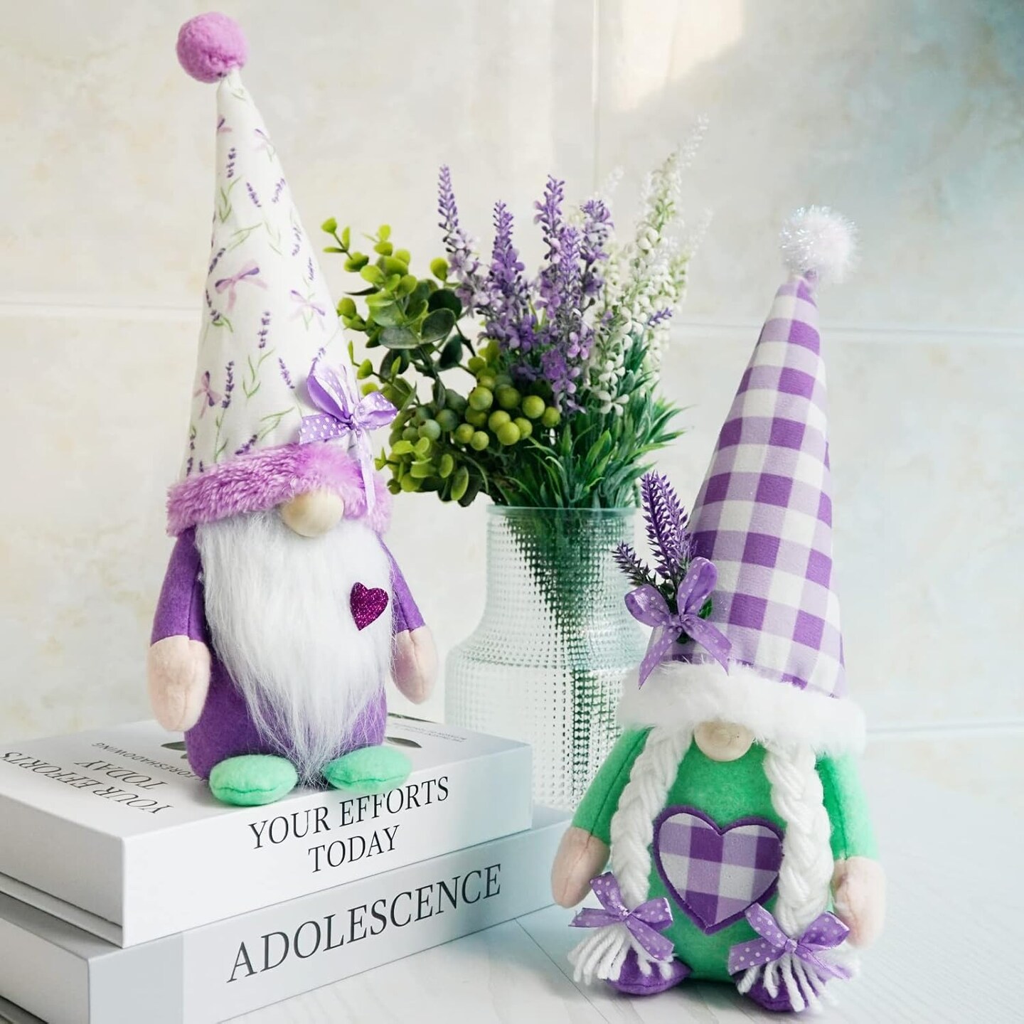 Lavender Gnomes Decor,Spring Purple Gnome Decorations for Home,Lavender Flower Gnomes,Garden Gnome Decor, Summer Gnome Tiered Tray Decor,Gnome Gifts for Woman