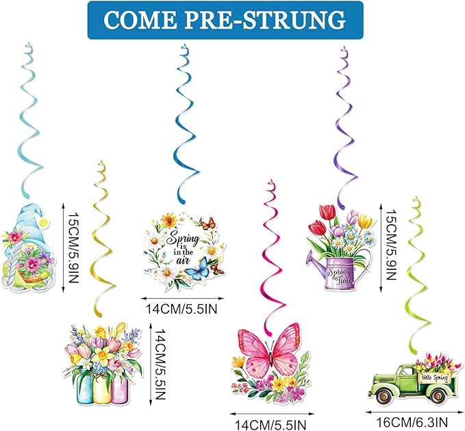 Colorful Glittery Hello Spring Banner Banner Spring Hanging Swirls Decorations Spring Honeycomb Centerpieces Decorations Spring Easter Tulip Flowers Party Banner for Ceiling Table Hanging Decors