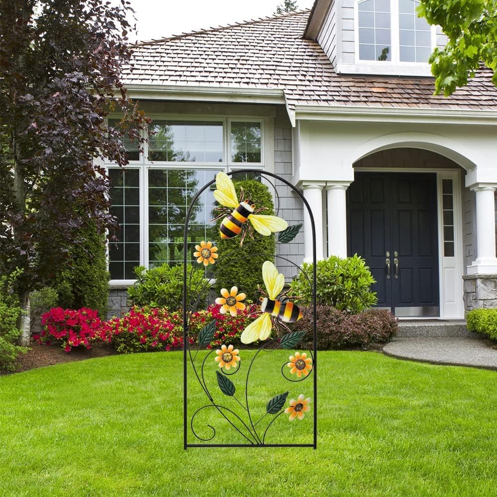 Garden Decor for Outside, 34 Inch Decorative Garden Stakes with Flowers Bees, Metal Spring Garden Decorations Yard Art for Outdoor Patio Yard Lawn Backyard