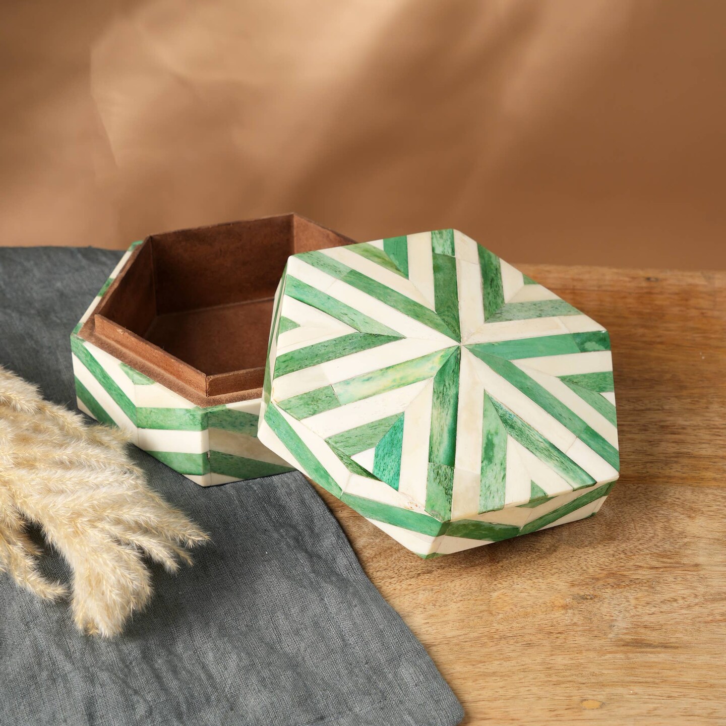 Zigzag Pattern Hexagon Shape Storage box/Decorative Box-6.5X6.5X3&#x22;